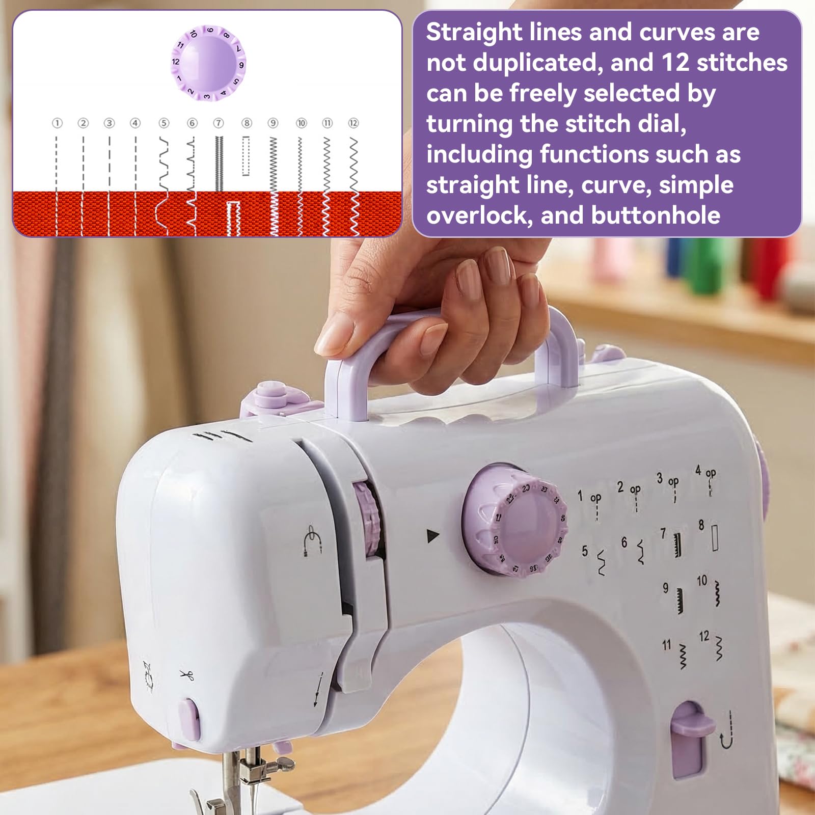 Máquina de coser eléctrica púrpura con mesa de extensión, juego de 11 prensatelas y kit de costura de 97 piezas, pedal de 2 velocidades, ideal para principiantes, adultos, niños, uso doméstico