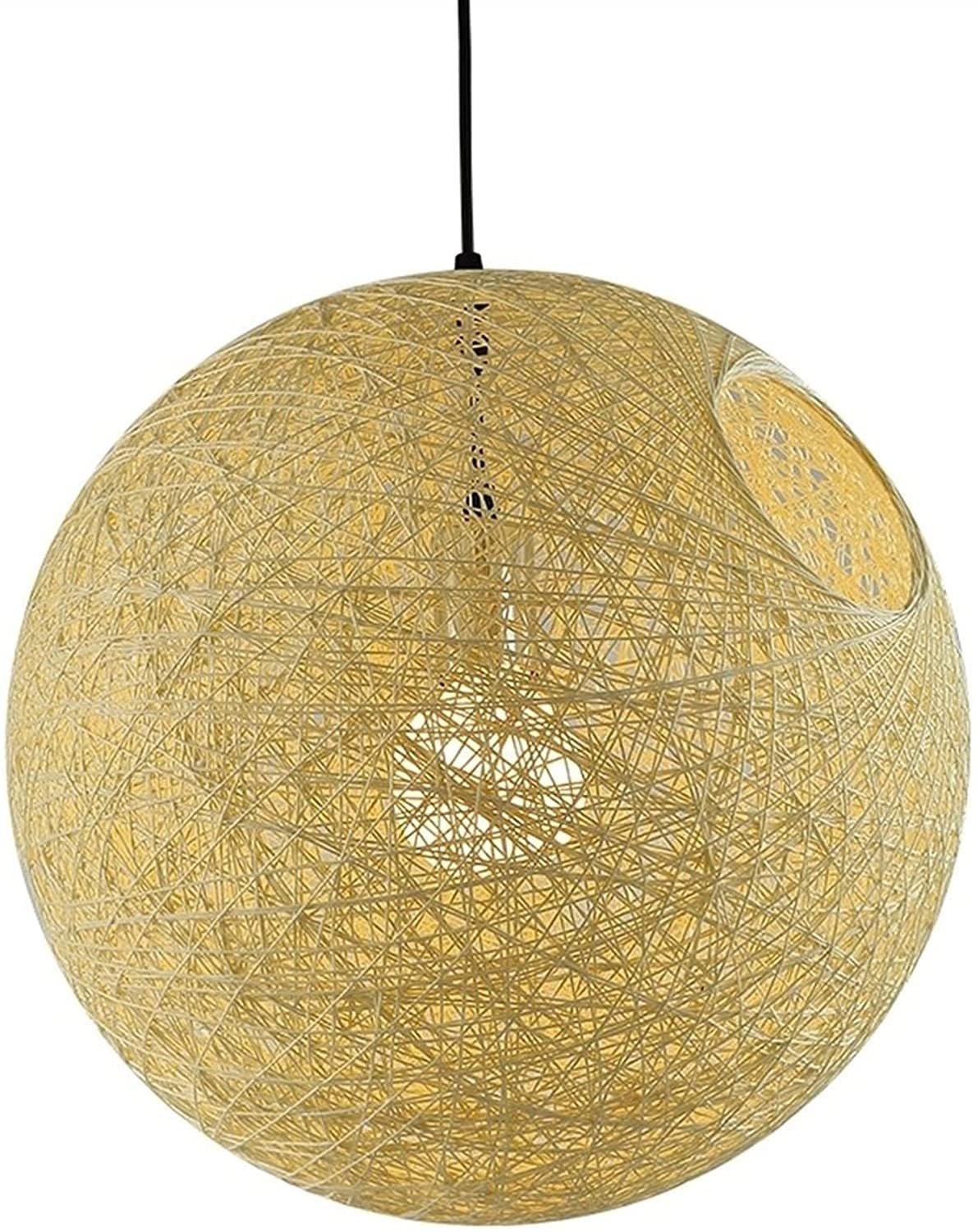 BLOOHK Natural Hemp Rope Globe Pendant Light, Woven Twine Ball Chandelier, Boho Rattan Sphere Hanging Lamp for Dining Room, Bedroom, Living Room, Creative Rustic Decor(20cm)
