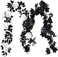 Vista 11 de Guirnalda de rosas de 5.74 pies con vides de rosas de 5.74 pies con vides de hojas de eucalipto para mesa, habitación, fiesta, oficina, decoración