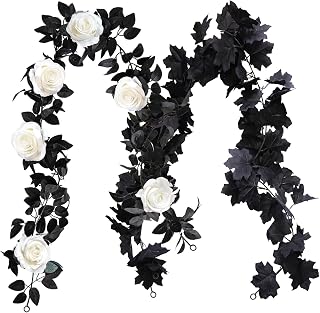 2Pcs Rose Garland 5.74 ft Rose Vines Flower Garland with Eucalyptus Leaf Vines for Table Room Party Office Indoor Outdoor Decor (White 2)