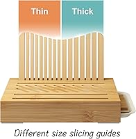 Vista 8 de Cortador de pan de bambú, guías de ancho ajustable. Tabla de cortar de madera resistente. Fácil de cortar para pan casero, bagels y más