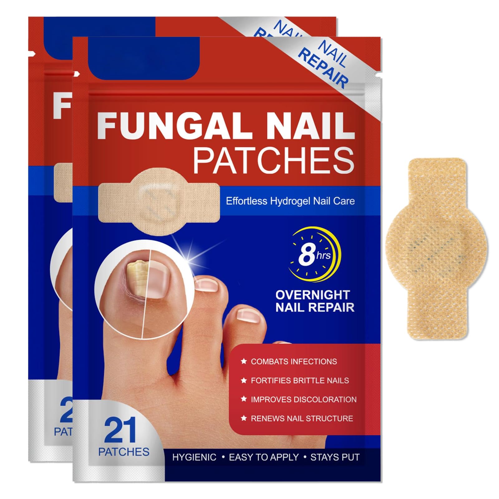 Fungal Nail Hydrogel Patches, Overnight for Toenail Fungus Fortifies Brittle Nails, Improves Discoloration & Renews Structure