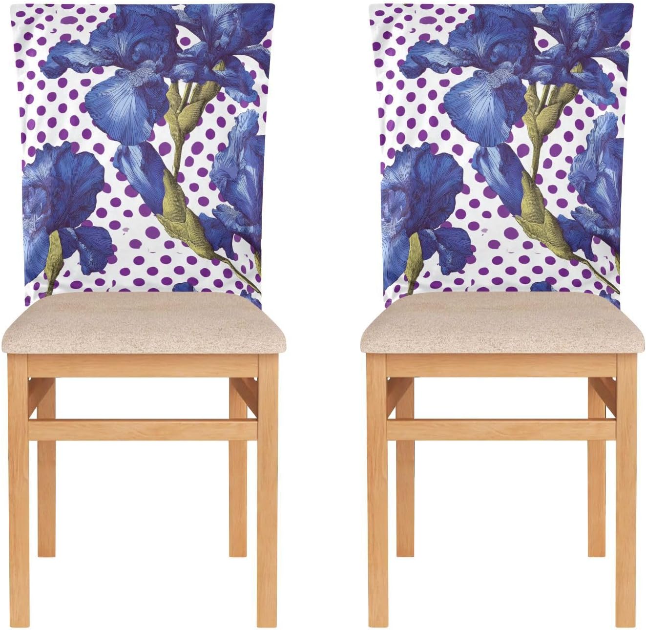 ALAZA Iris Flowers Polka Dots Chair Back Cover Set of 6, Washable Reusable Removable Chair Slipcovers Decorative Chair Cover for Home Kitchen Wedding Party