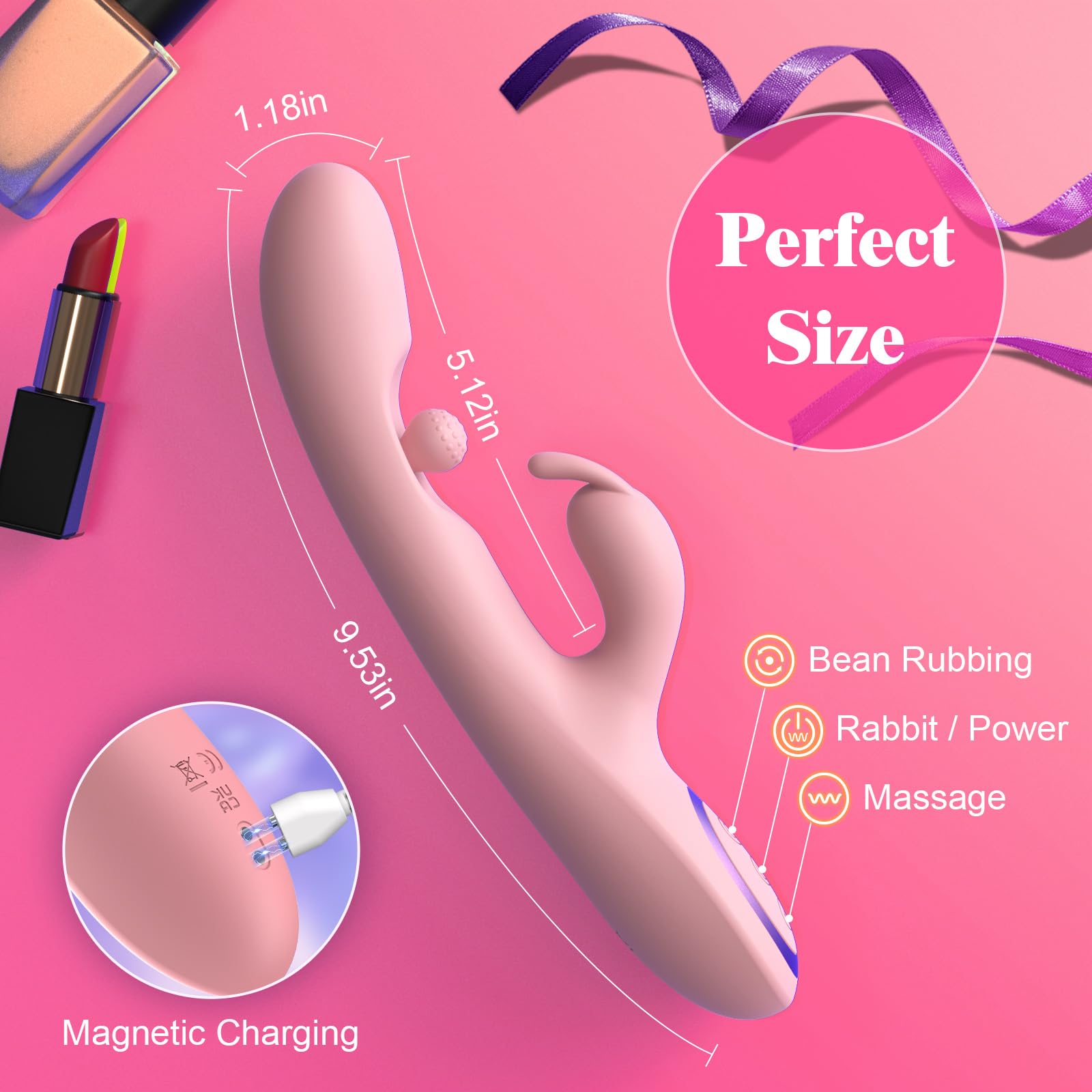 G Spot Vibrator Sex Toys-3 in 1 Adult Sex Toys 360° Rotation Vibrators with 10 Rubbing & 7 Vibrating & 7 Massaging, Waterproof Clitoral Stimulator Dildo Rabbit Vibrator Women Sex Toy (Pink)
