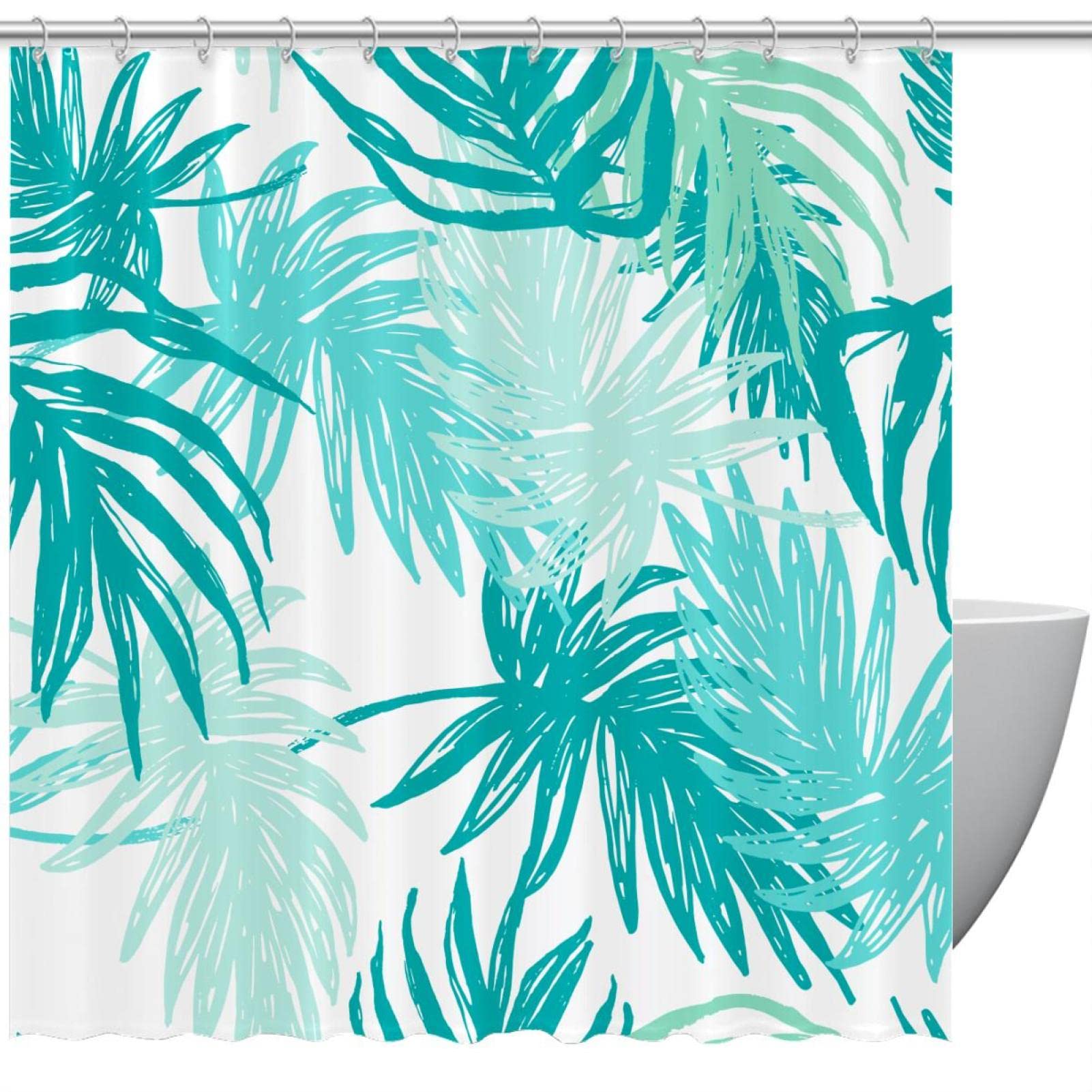 Rideau de douche feuilles de palmier vertes en tissu déperlant 183 cm
