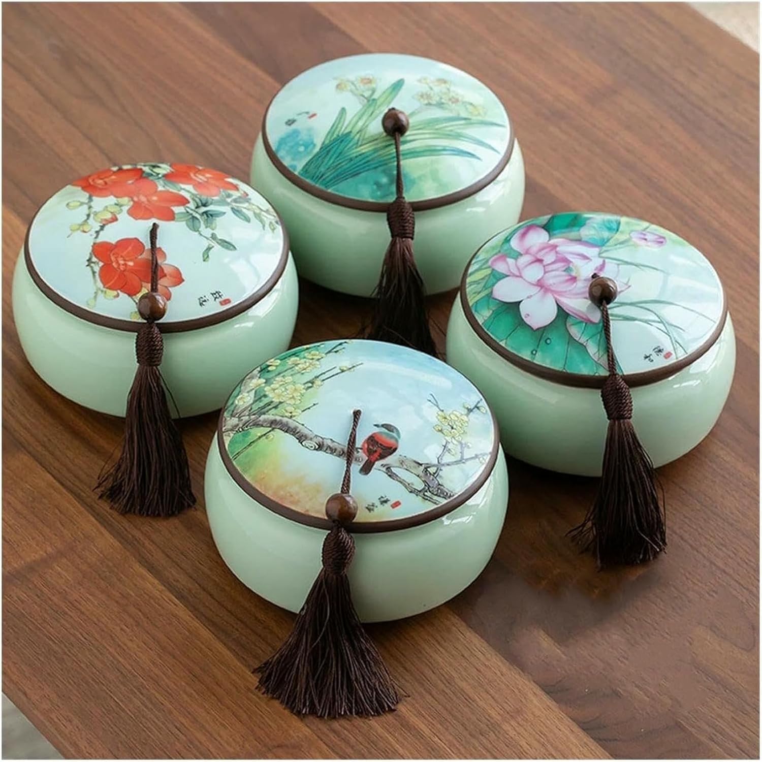 Chinese Ceramic Tea Caddy Set, Multifunctional Storage Tank with Wooden Box, Tea Container for Spices, Gifts, and More~/