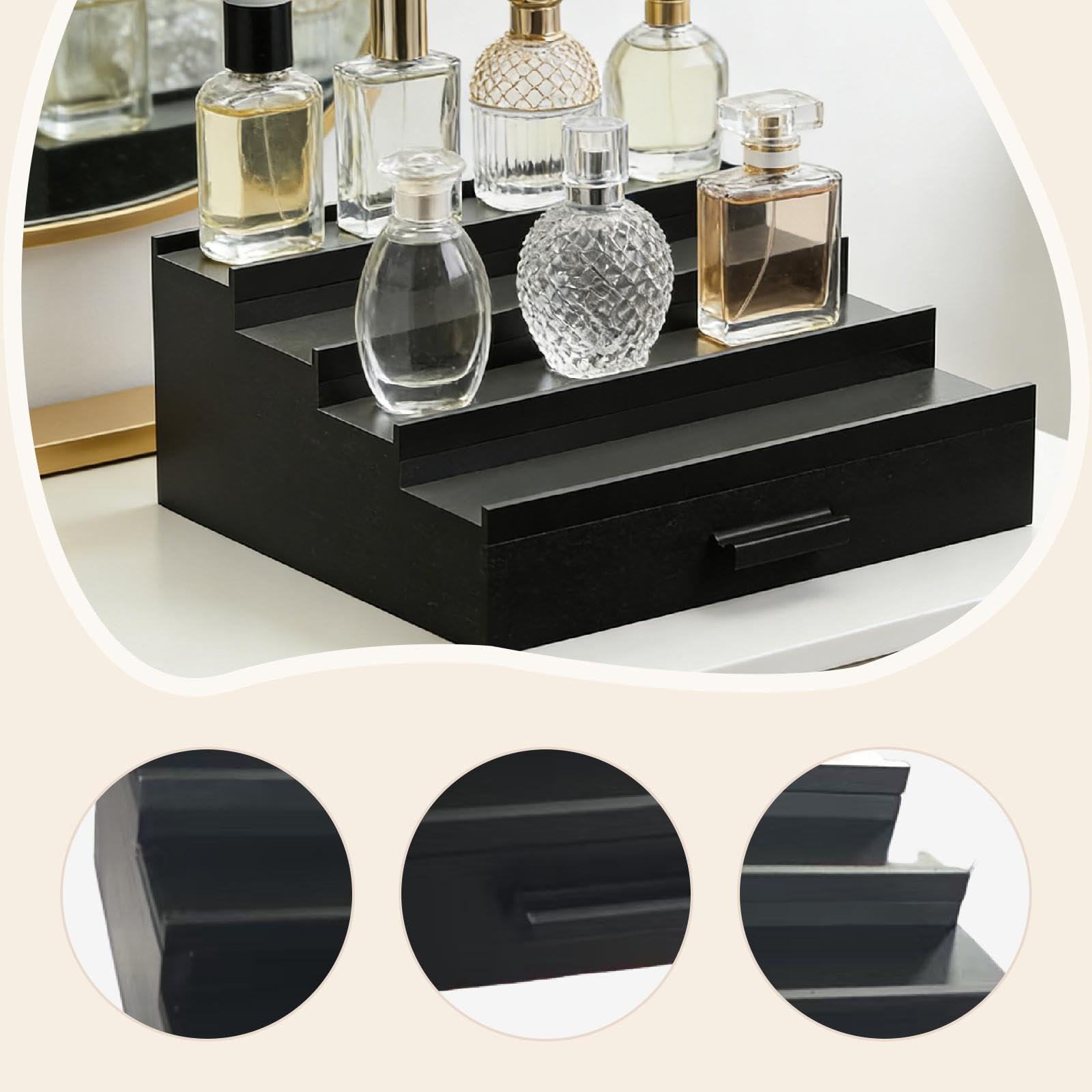 rockible Organizzatore per profumi, espositore per profumi da Uomo e da Donna, Ideale Come Regalo, Elegante Supporto in Legno per lozioni e Anelli da scrivania