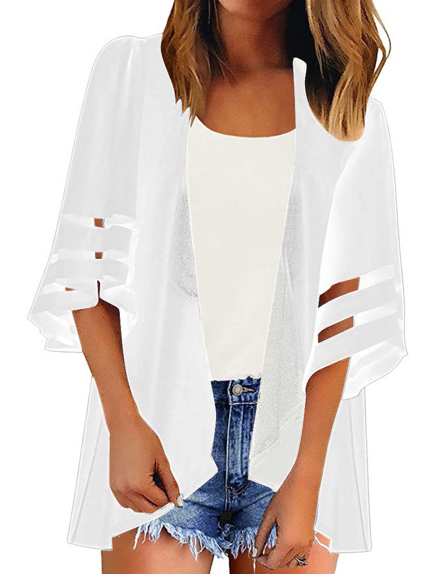 HANERDUN Kimono Mujer Pareos Playa Kaftan Cárdigan de Manga 3/4 Verano Cover Up Blusa Homewear Tops