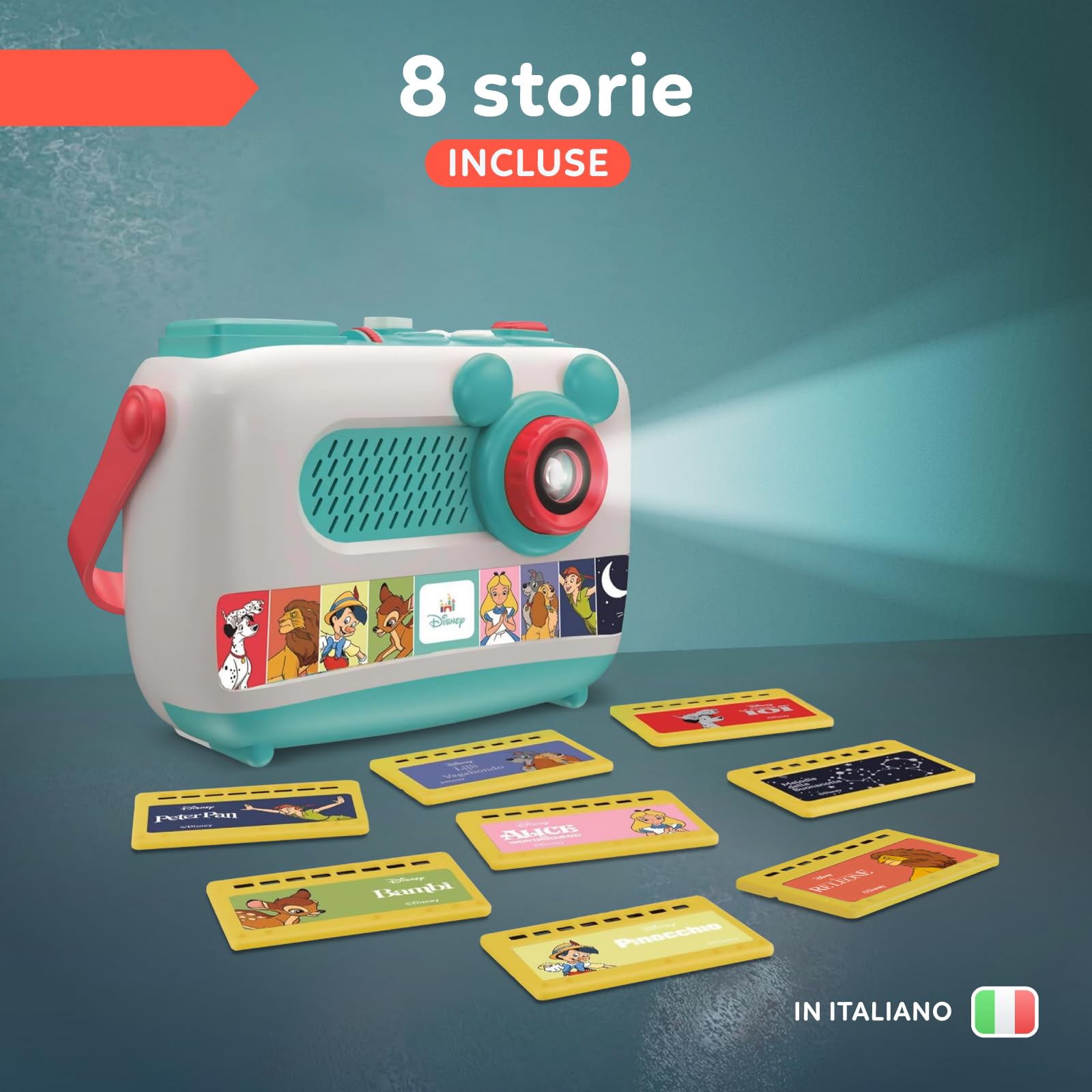 Clementoni Disney Baby Proiettore Raccontastorie Plus, Storyteller per Bambini 2+ Anni, 7 Storie Classiche, Gioco Elettronico Parlante Portatile, Idea Regalo, Italiano