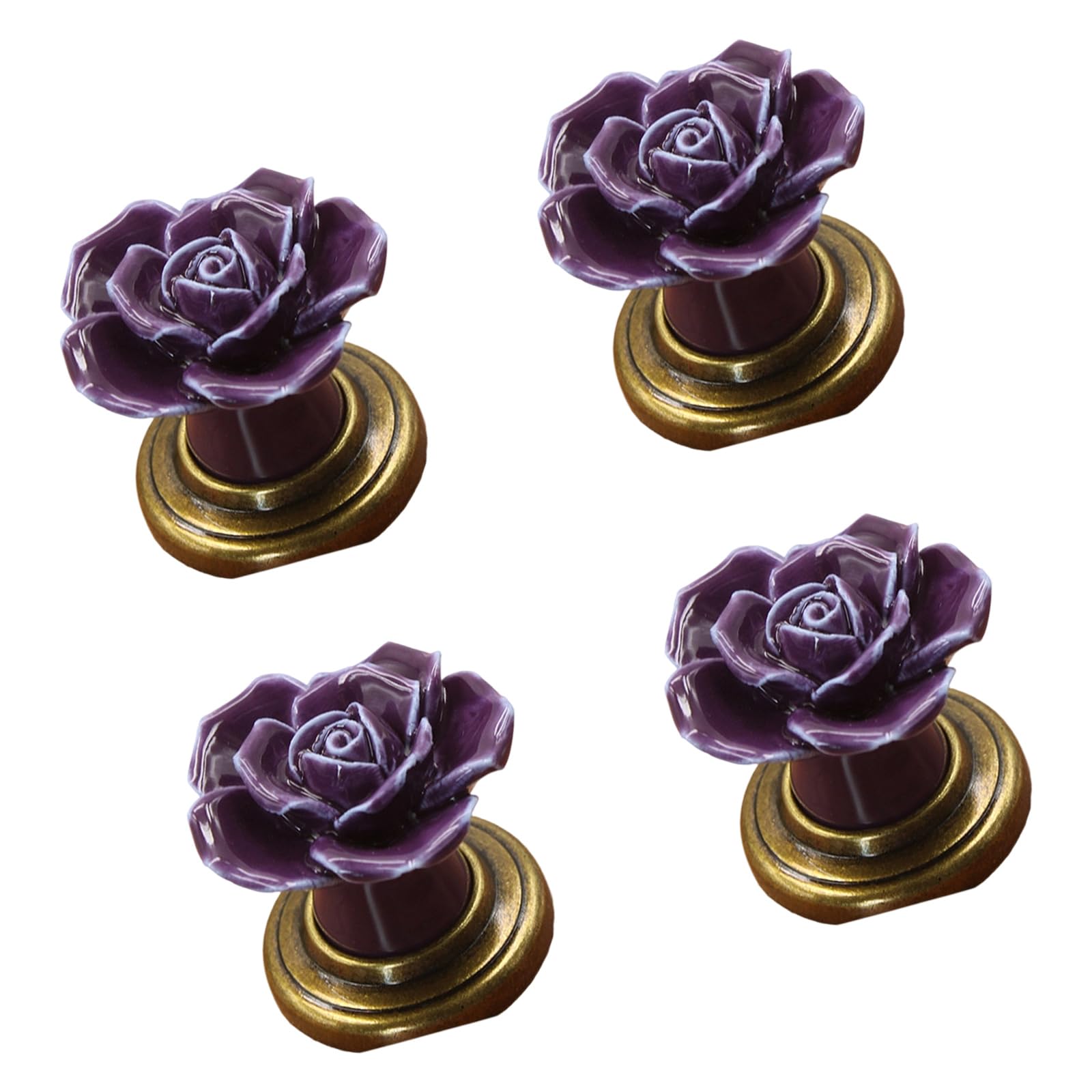 Jazuaiao Purple Of 4 Elegant Decorative Rose Drawer Handles Ceramics Easy Cleaning Sturdy Zines Alloy Base Furniture Hardware Set Artistics Cabinets Door Pulls