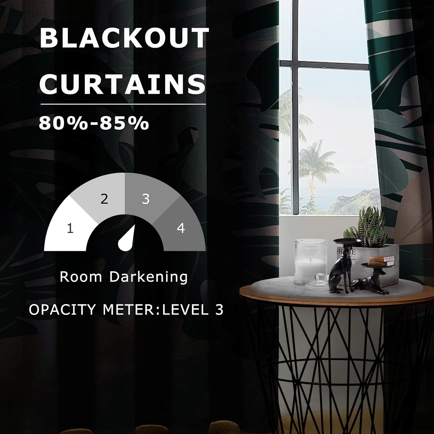 Monstera Curtains 63 Inch Length - Tropical Leaf Green Leaves Hawaiian Patterned Blackout Curtains for Living Room Bedroom, Room Darkening Grommet Drapes Window Treatments, 2 Panel Set
