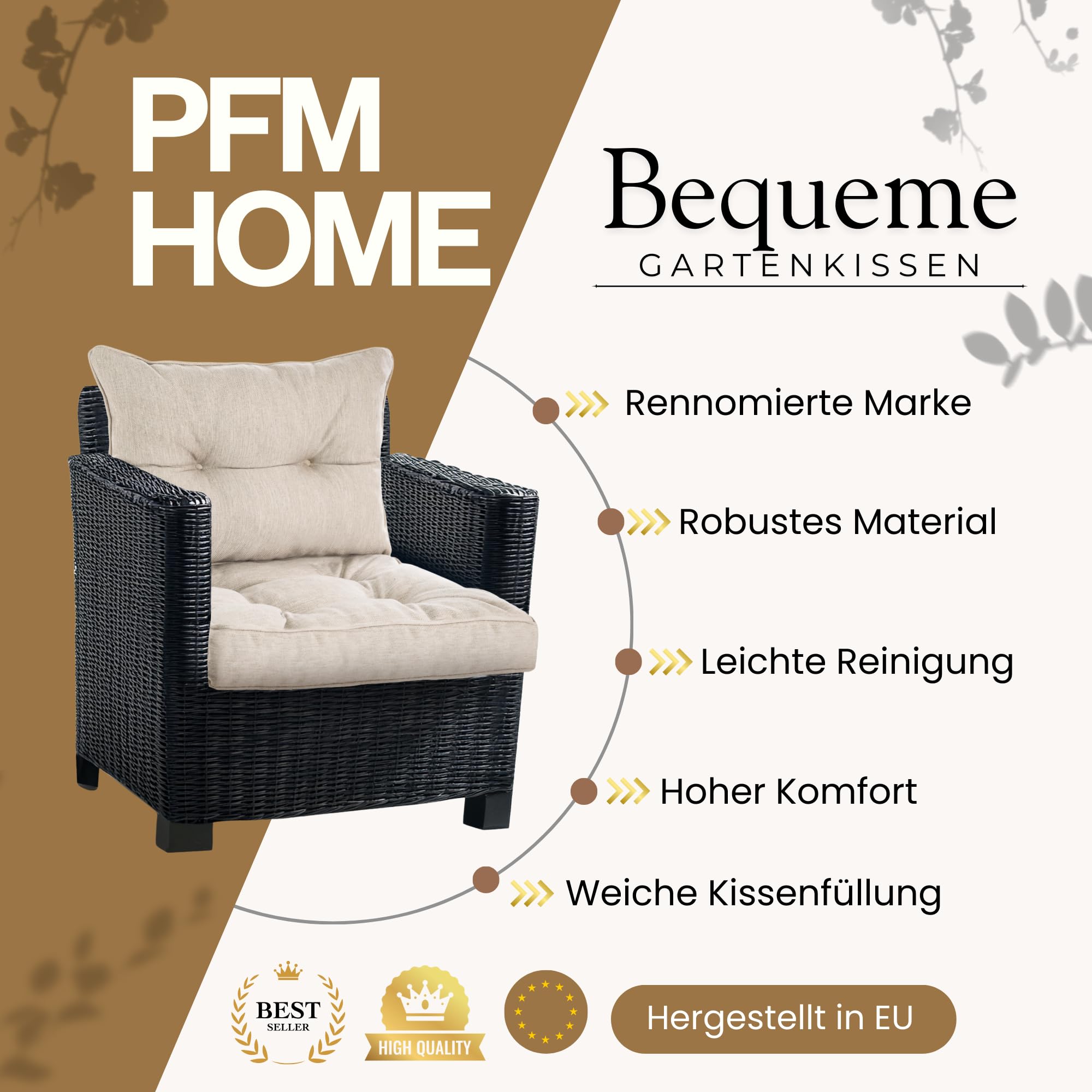 Sitzauflagen Gartenmöbel mit Rückenkissen Set - Outdoor Polster für Gartenmöbel Auflagen Lounge-Kissen - 2-er-Set: Sitzkissen 50x50 cm mit Rückenkissen 50x40 cm