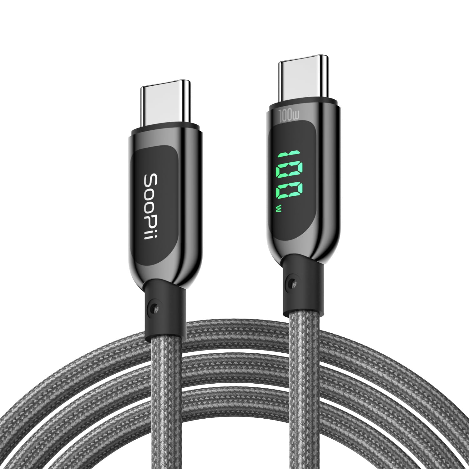 SOOPII Cavo USB C a USB-C da 100W, cavo di ricarica rapida da 1,2 m, con indicatore LED, cavo di ricarica PD 5A Tipo C per lPhone 15/Pro Max, lPad Air, MacBook,Galaxy S23/S22, Pixel, LG(Grigio)