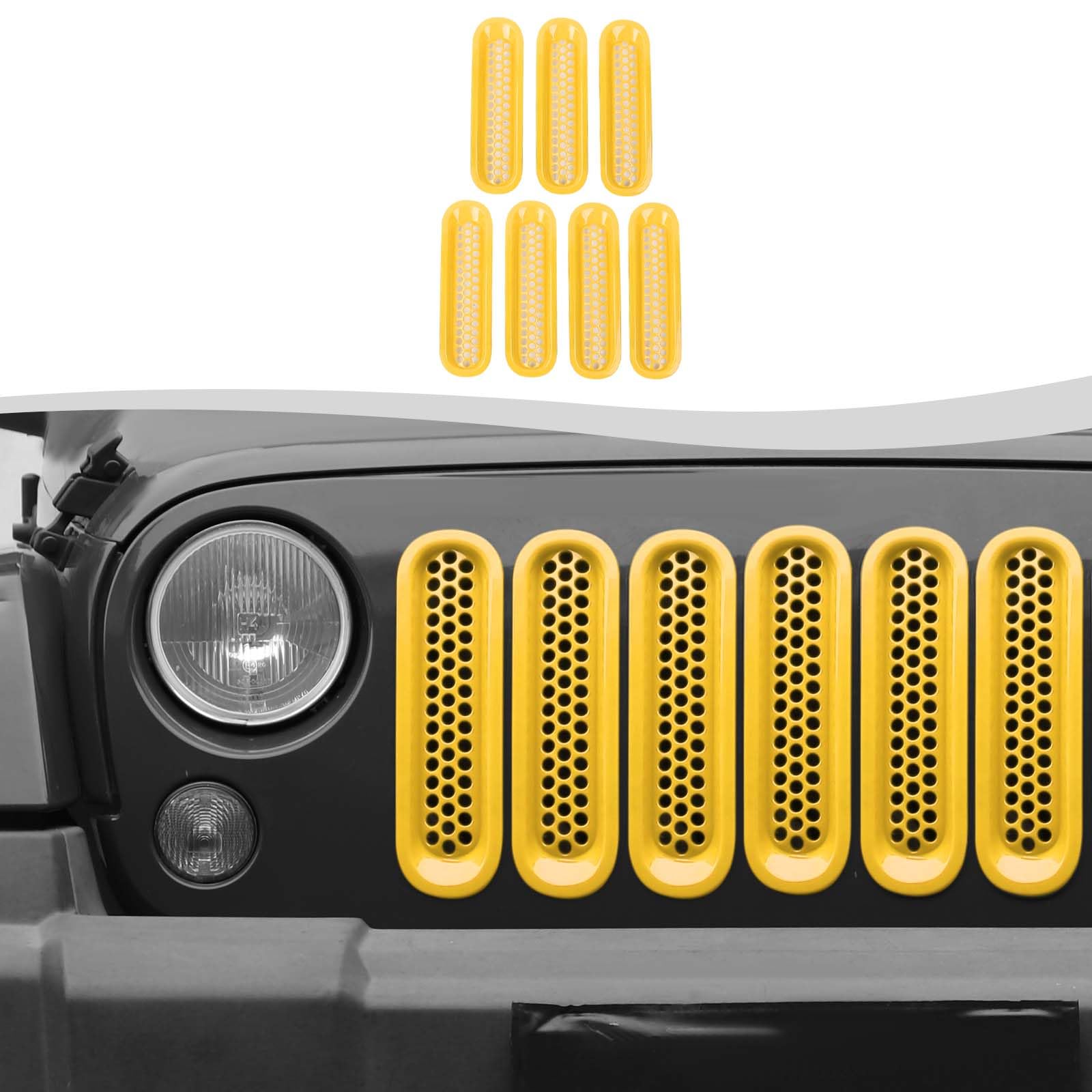 Clip-on Mesh Grill Insert Grille Inserts Cover Fit for 2007-2018 Jeep Wrangler JK JKU(Yellow)