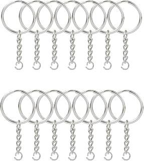 KINGFOREST 50PCS 1 Inch Split Key Ring Kit with Chains & Jump Rings - Bulk Silver Nickel DIY Keychain Supplies for Crafts & Charms