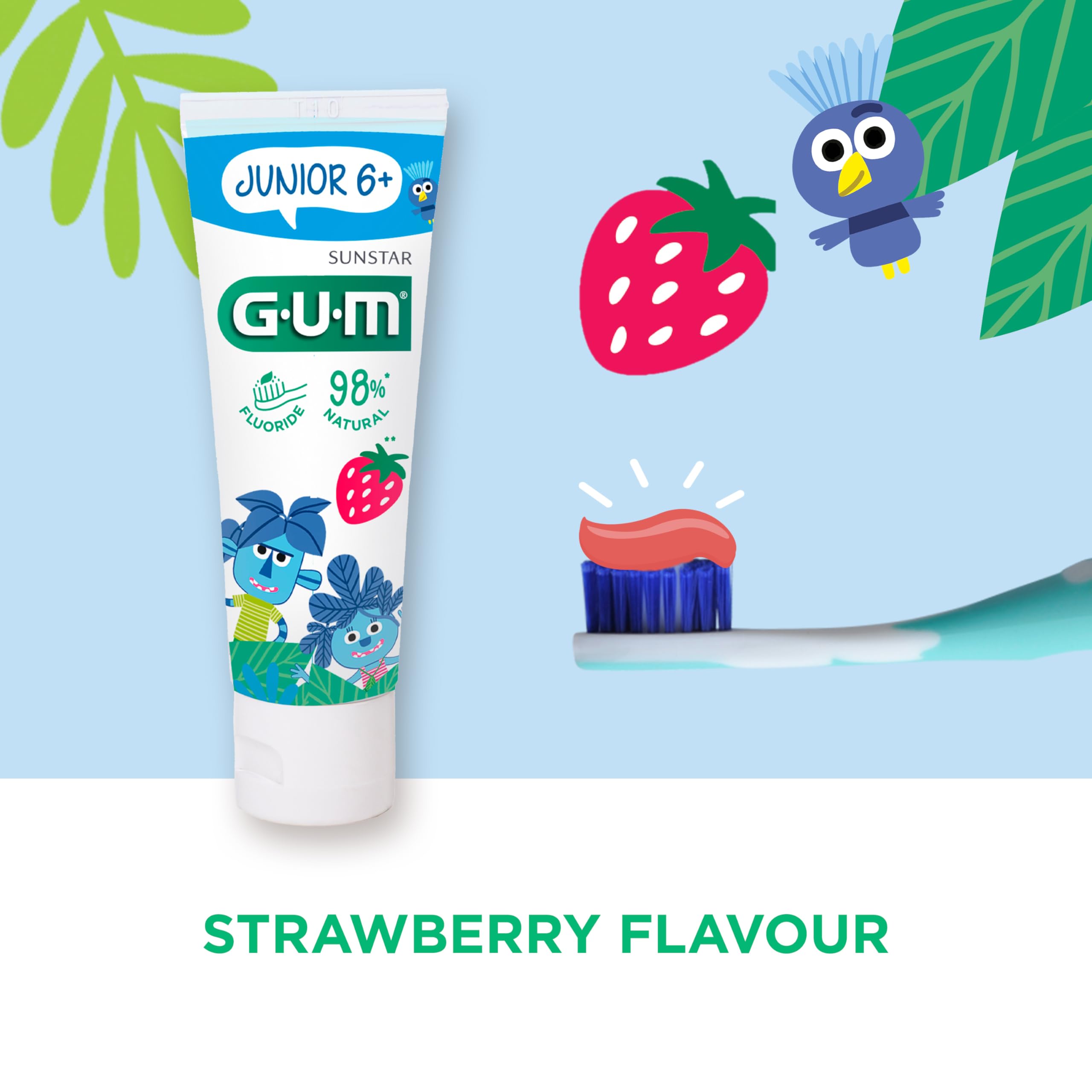 Spazzolino GUM® JUNIOR | progettato appositamente per i nuovi denti permanenti | per bambini 6+ | sapore di fragola | 50ml | 6 x 50