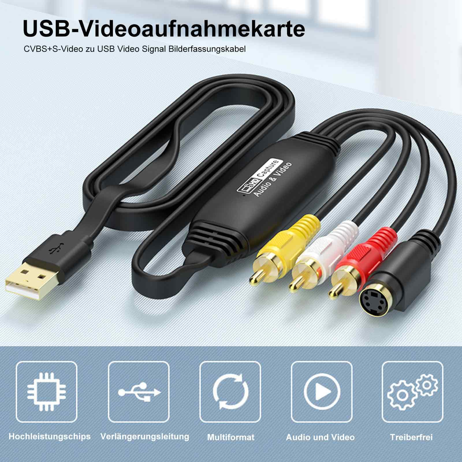 HOSPAOP Convertisseur VHS vers numérique USB 2.0 - Carte de capture vidéo 1080p pour numériser VHS, adaptateur AV et RCA, VCR DVD vers PC, compatible avec Windows et Mac OS