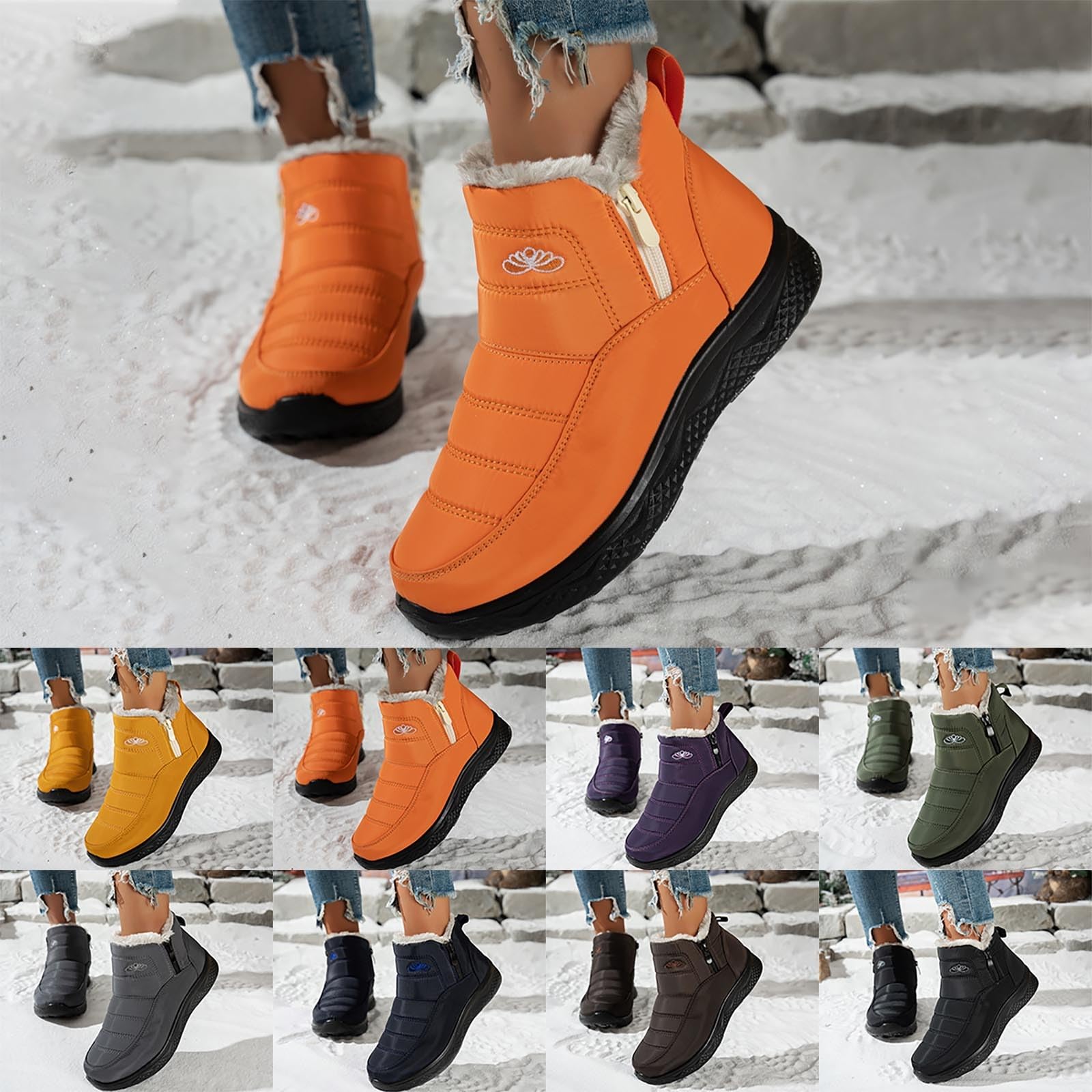 Botas de invierno para mujer, con forro de piel cálida, botas de tobillo para exteriores, antideslizantes, con cremallera lateral, botas térmicas de invierno, botas de nieve, cómodas botines