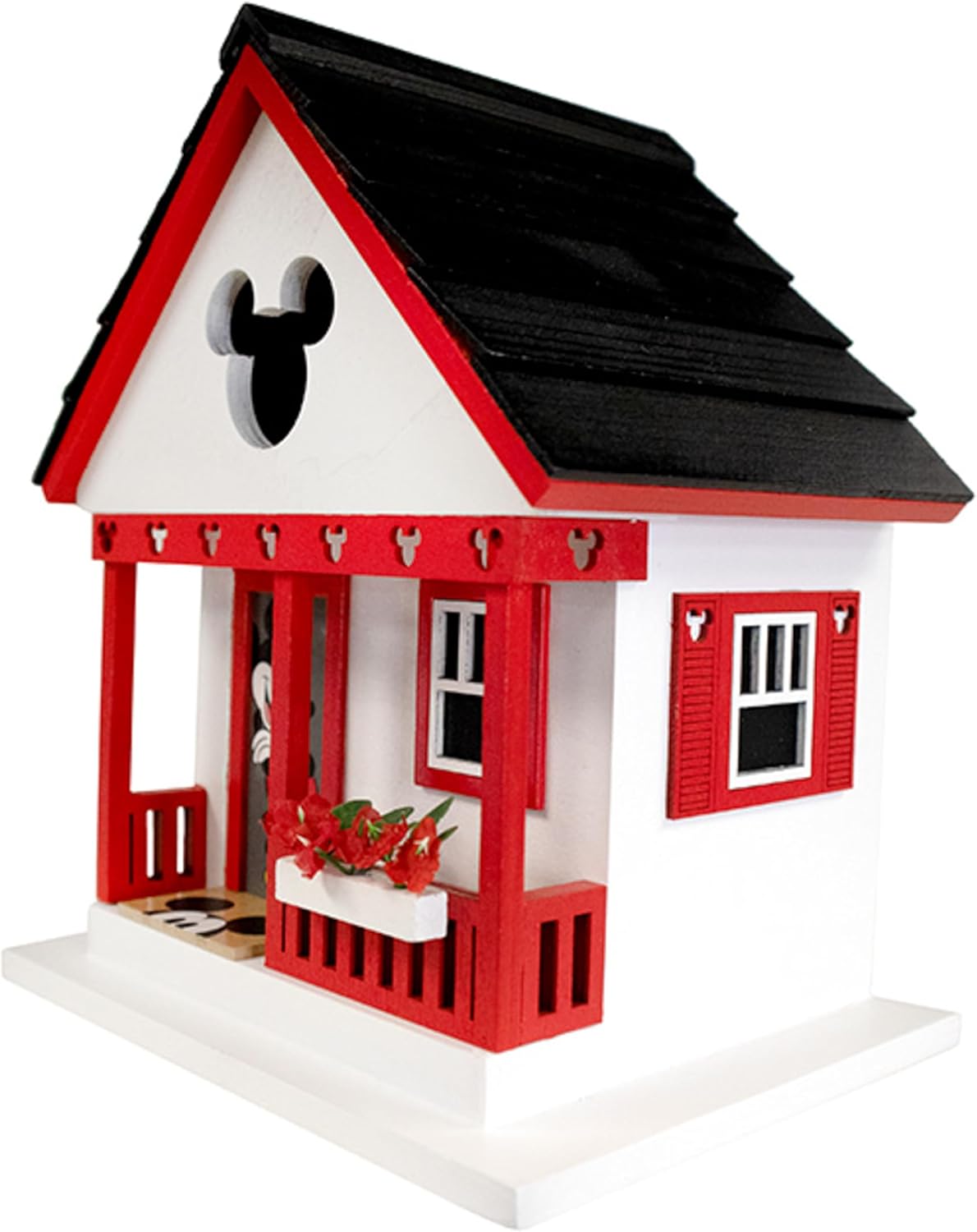Home Bazaar Mickey Deluxe Cottage Bird House – Disney Themed Wooden Outdoor Birdhouse with Mickey Shaped Entry Hole Decorative Trim and Cottage Design, Hanging Backyard Bird House