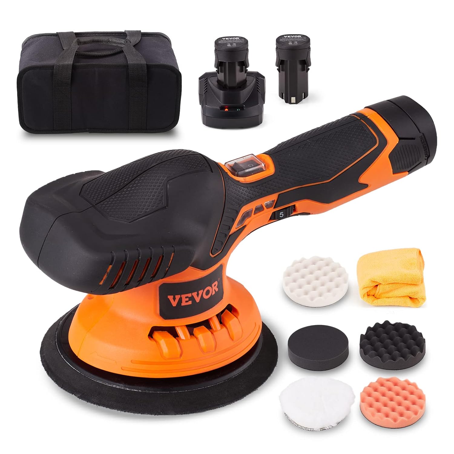 VEVOR Cordless Buffer Polisher, w/ 2PCS 12V 4.0Ah Lithium Batteries, 6