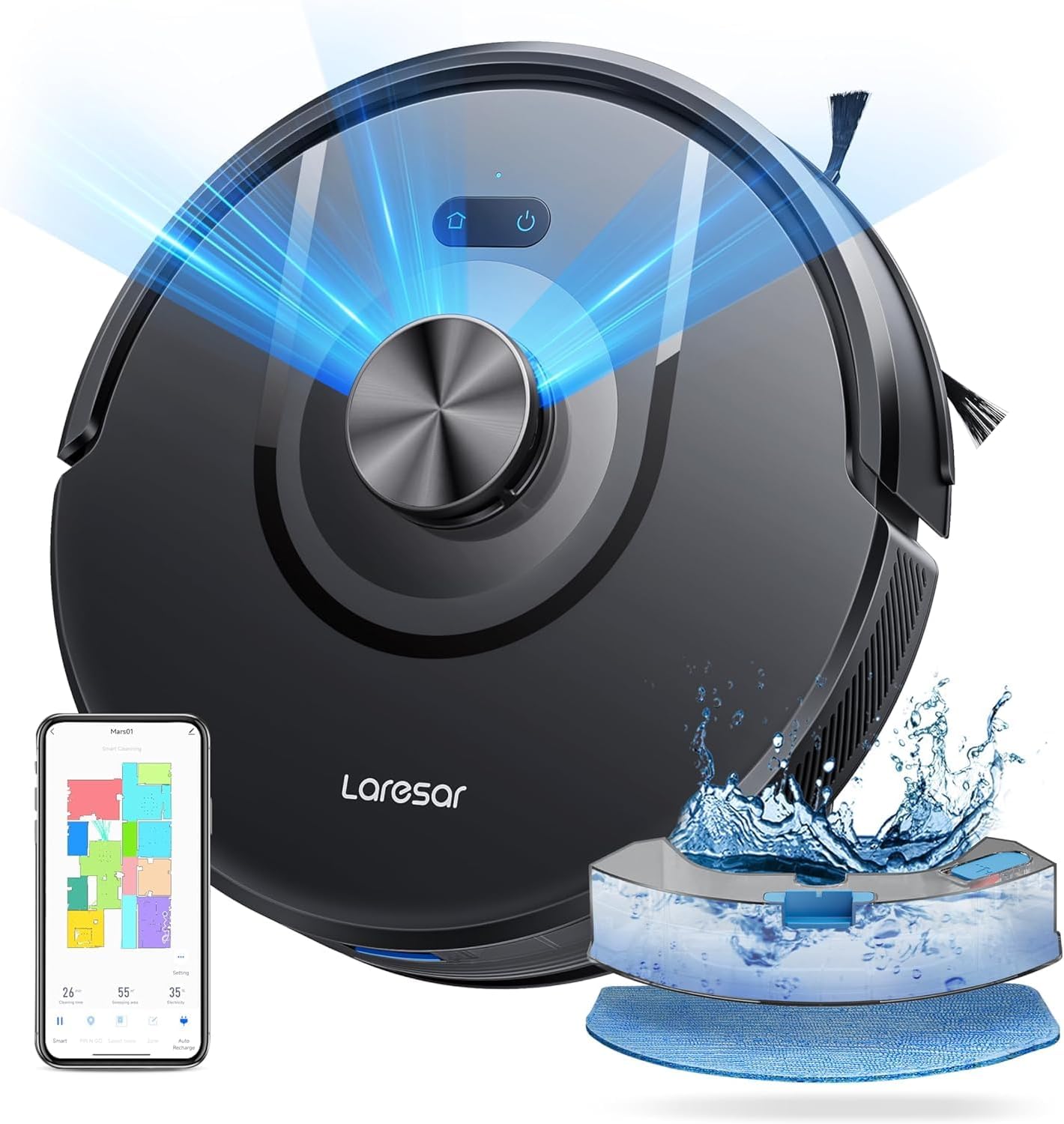 Laresar Robot Vacuum Cleaner with Mop, Ultra Strong 5000Pa Robotic Vacuum with Lidar Navigation, 3 in 1 Robot Hoover for Pet Hair,Dust, 5 Real-Time Mapping, App Control, Alexa (Mars01)