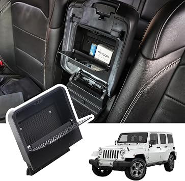for Jeep Wrangler JL Center Console Armrest Hidden Storage Box for 2018-2025 2026 Jeep Wrangler JL 2/4 Door 4XE Gladiator JT Accessories,One-Touch Center Console Box, Black