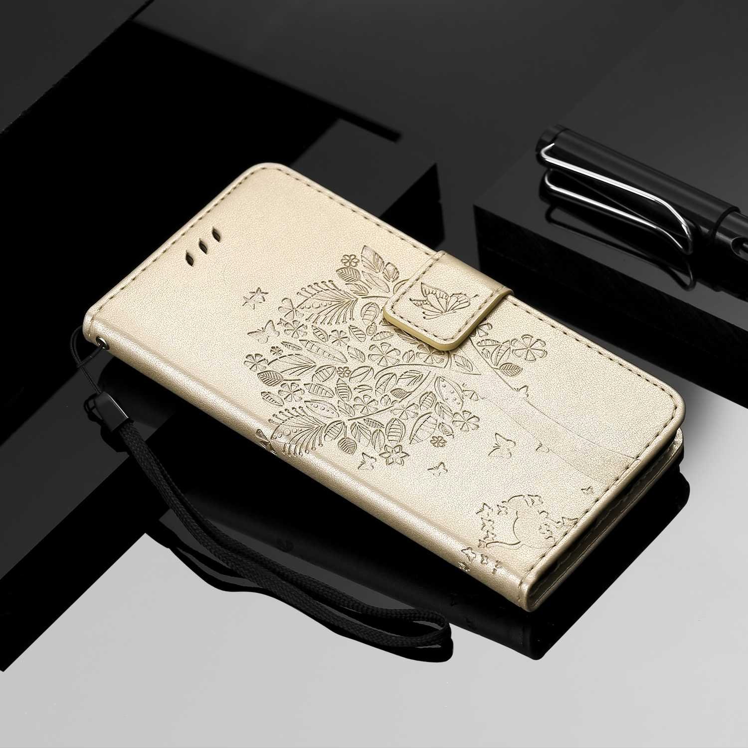 COTDINFOR Huawei P10 Case Premium PU Custodia in Pelle Cash Pocket Flip Custodia a Portafoglio Chiusa con Slot per Carta di Credito per Huawei P10 Gold Wishing Tree with Diamond KT