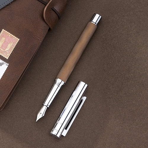 Vista 38 de Hongdian 1843 Navigator - Pluma estilográfica de punta fina de metal sólido, patrón de ondulación azul con convertidor recargable y estuche de metal