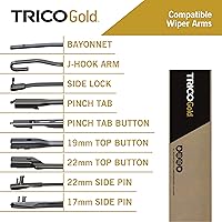 Vista 4 de TRICO Gold 19" + 19" Juego de 2 limpiaparabrisas de repuesto premium para automóvil, limpiaparabrisas de haz para todas las estaciones para lado