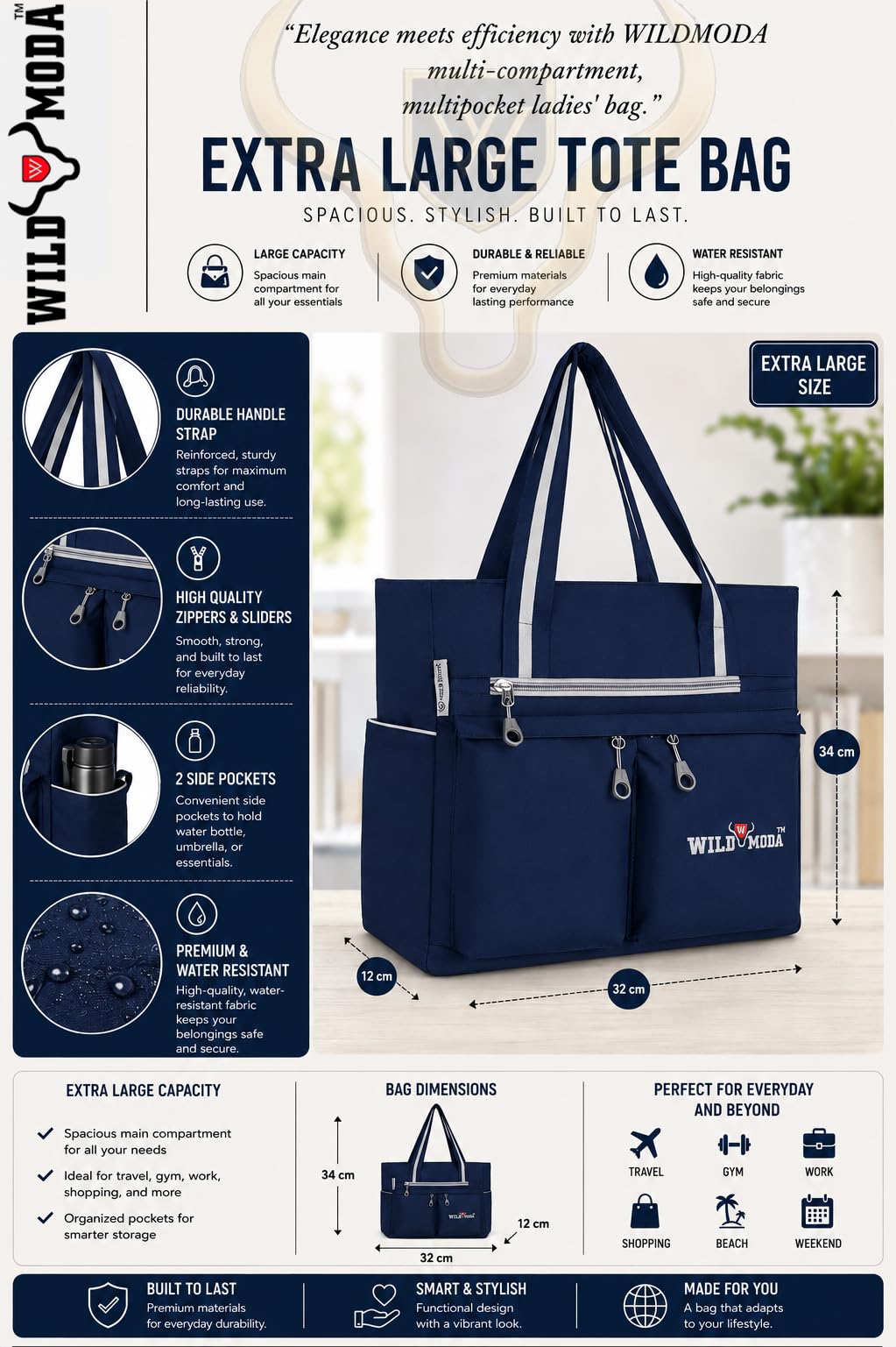 WILD MODA Women's WOMANIA MULTI-PURPOSE LADIES SHOULDER BAG (Blue & Grey) 4