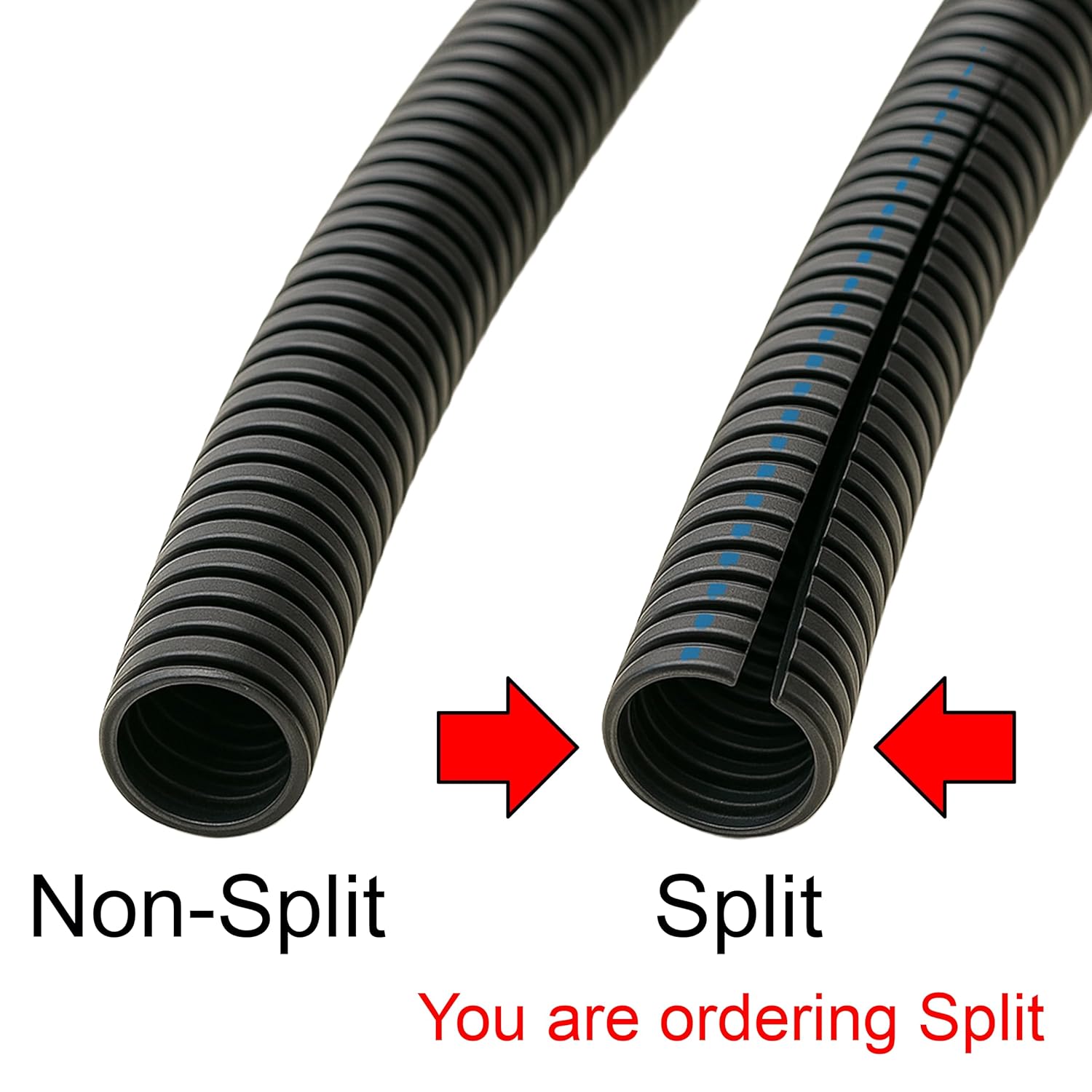 Electriduct 1.25" Flame Retardant Polypropylene Split Wire Loom Tubing Corrugated Conduit with Flammability Tracer - 50 Feet - Black