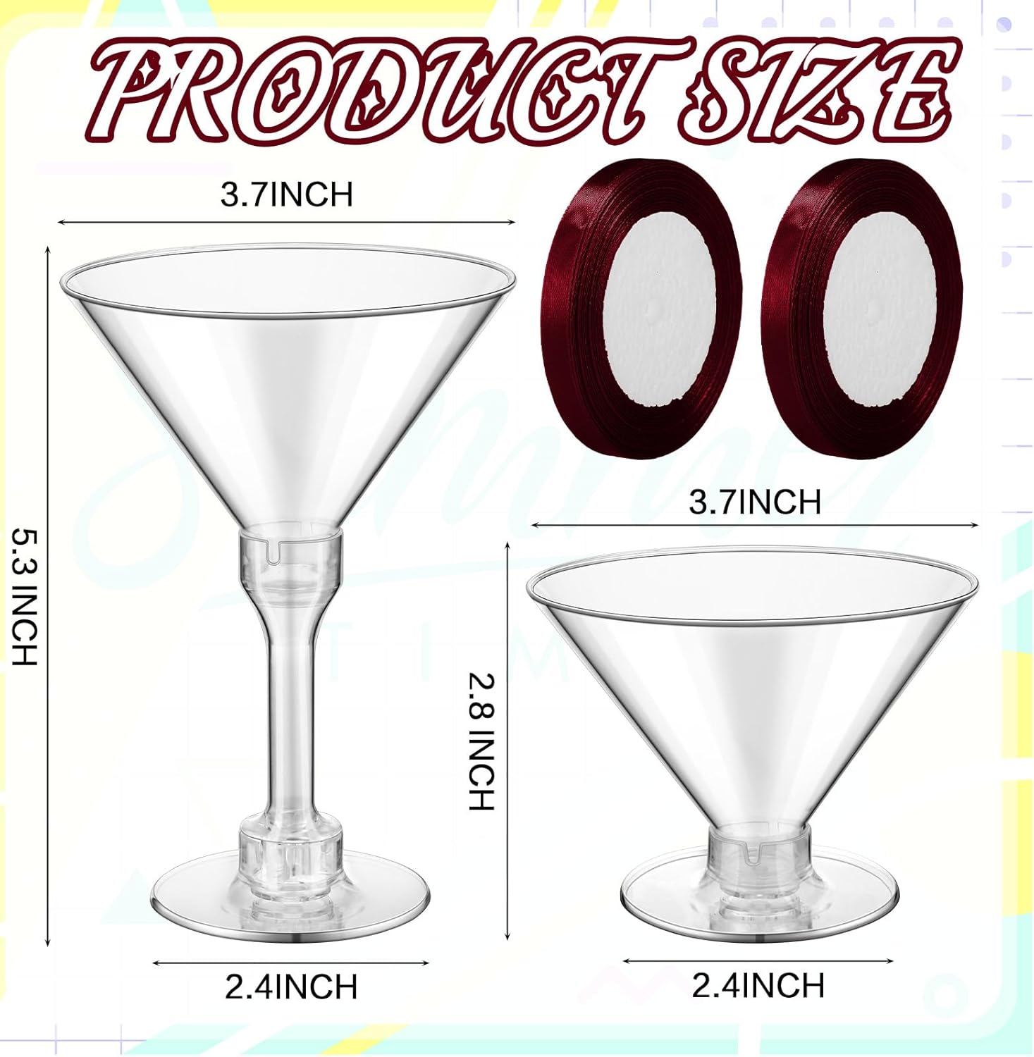 Rtteri 36 Pcs Burgundy Birthday Party Decor 5 oz Plastic a Tini Bit Older Party Supplies Cups with Ribbon Bachelorette Bridal Shower Decoration