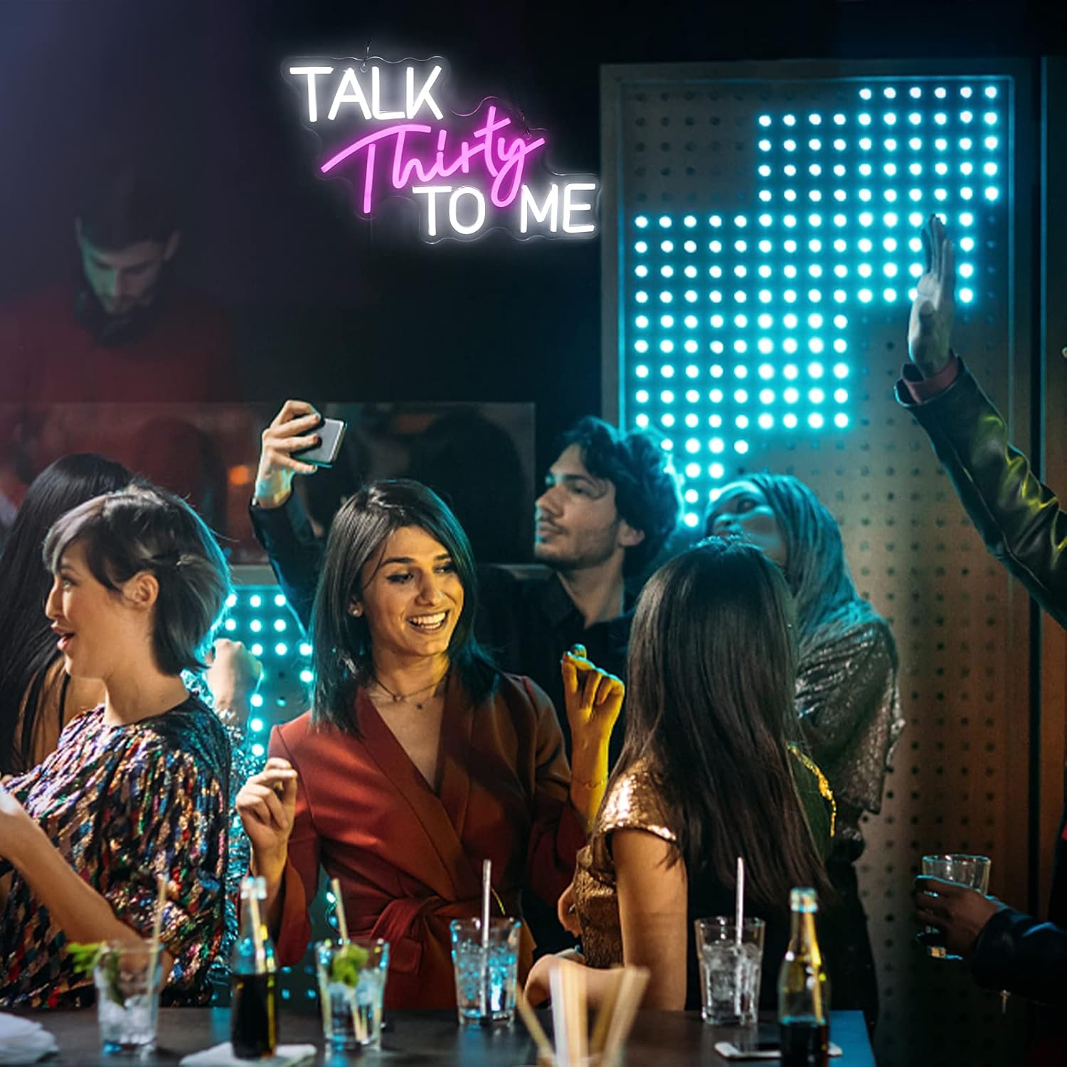Talk Thirty To Me Neon Sign Dimmable 30th Birthday Neon Light Party Words Neon Signs For Wall Decor Led Pink White Light Signs For Bedroom Home Bar Birthday Gift For Girls USB Sign