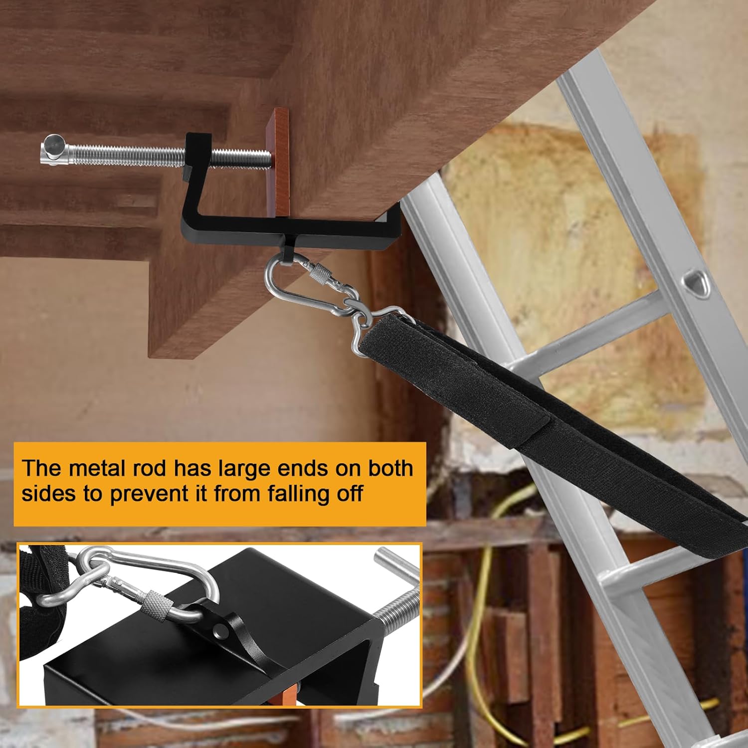 Ladder Stabilizer with Laddder Rack Straps, Ladder Stability Anchor Includes 2-Ft and 3-Ft Strap,Lightweight Aluminum Ladder Leveler, Secure, Stable, Anti-Slip Anchor