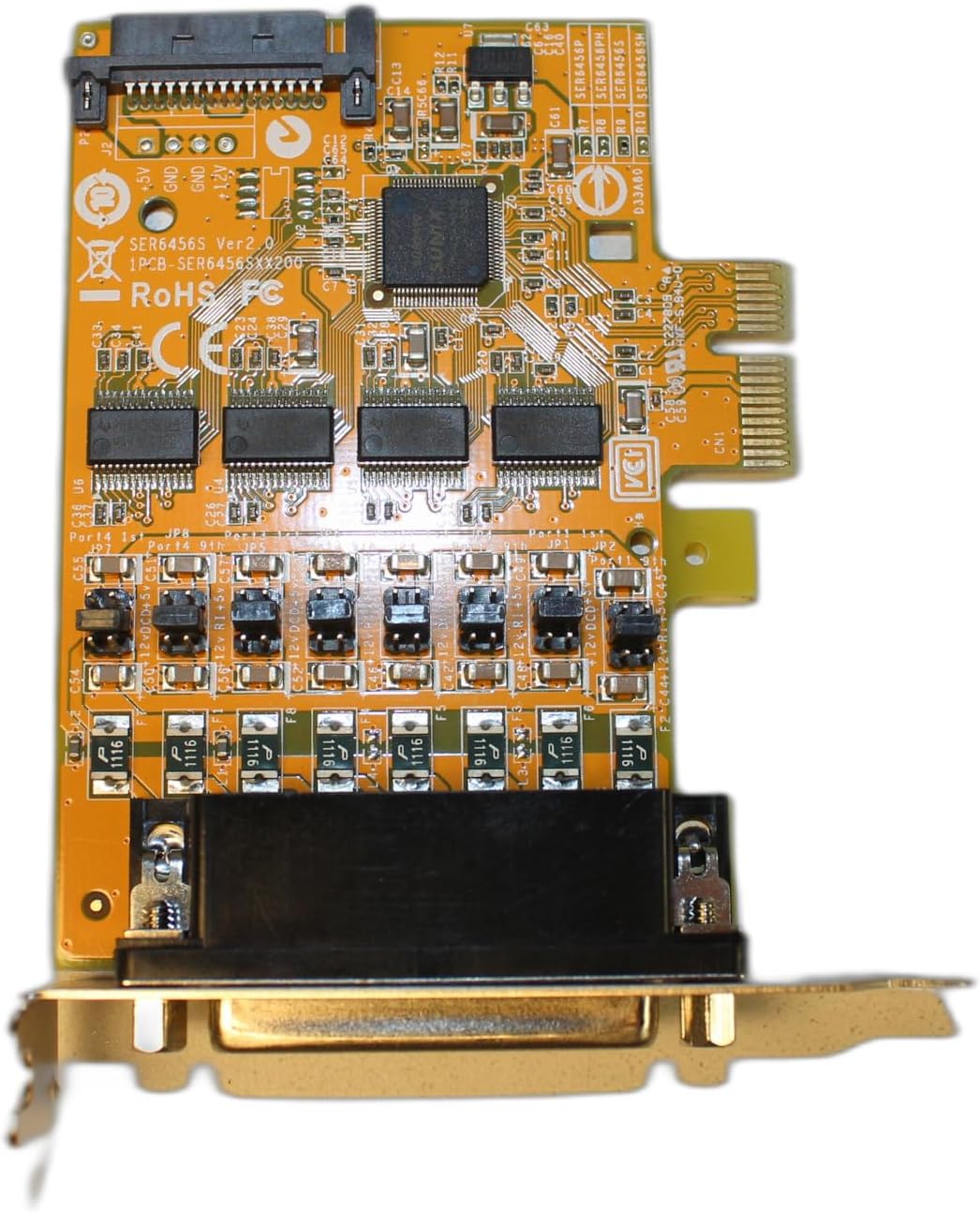 4-port RS-232 PCI Express Serial Low Profile Board with Power Output (SATA Power Socket)