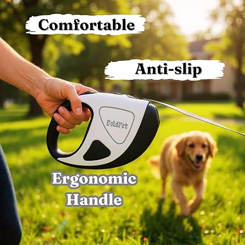 Miniatura 2 de Correa retráctil para perro con linterna LED, correa larga sin enredos de 10 pies, agarre antideslizante, correa retráctil para perros pequeños de