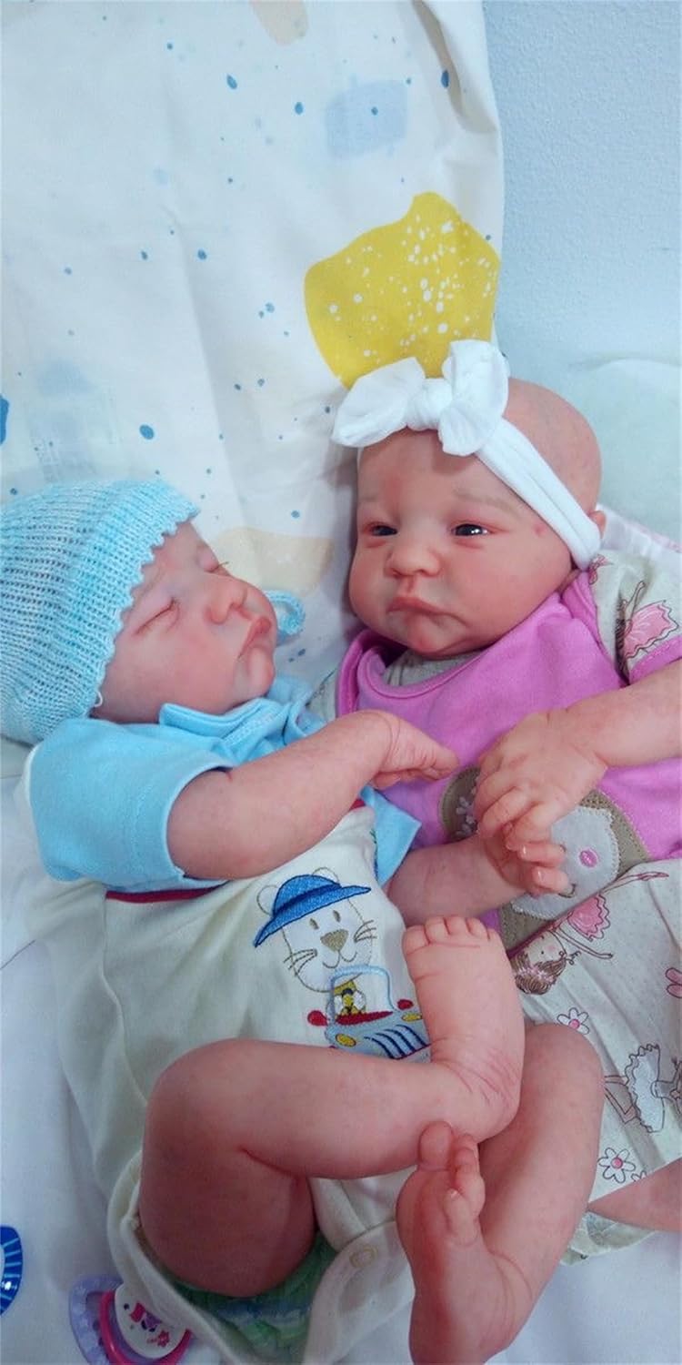 Lifelike Reborn Baby Dolls Twins Boy and Girl 20 Inch Weighted Full Body Silicone Realistic Newborn Baby Dolls Twins Real Life Baby Dolls Twin with Feeding Accessories Birthday Gifts for Kids - Image 3