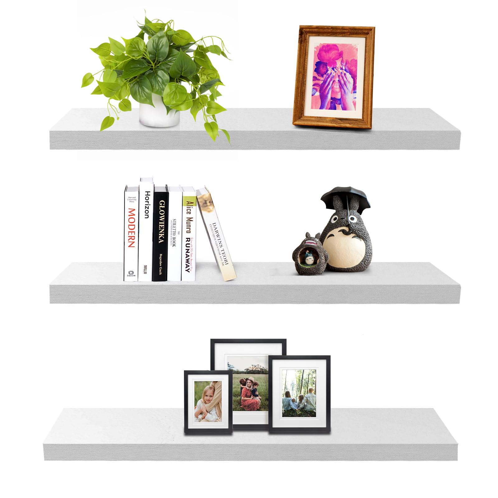 saumonieres floating wall shelves for bedroom bathroom wall mounted solid wood shelf 24 inch set of 3, white floating shelves