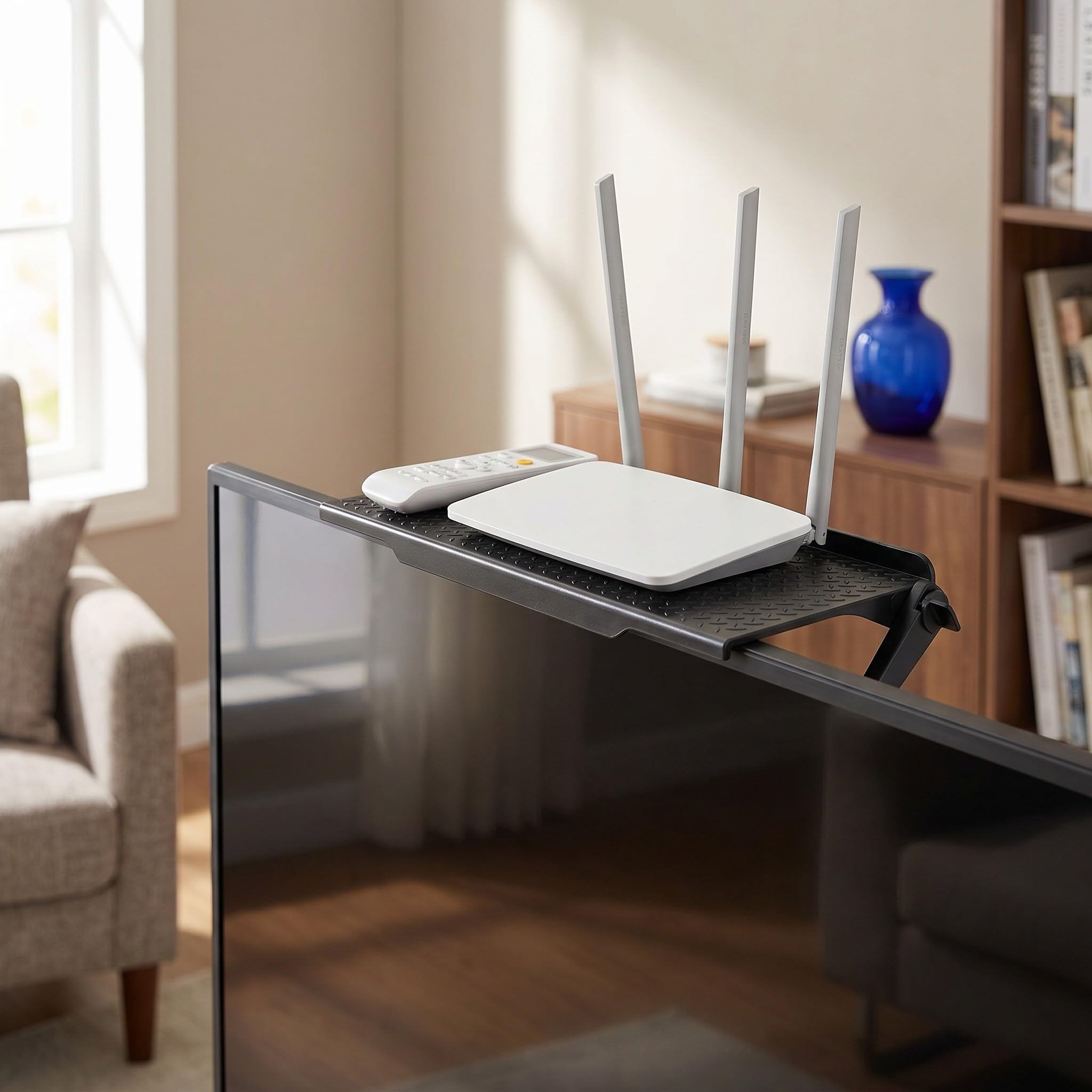Lurrose 4 pezzi Mensola TV in plastica ampia piattaforma regolabile supporto monitor senza foratura | Supporto router per console di videogiochi per riporre dispositivi audio video e multimediali