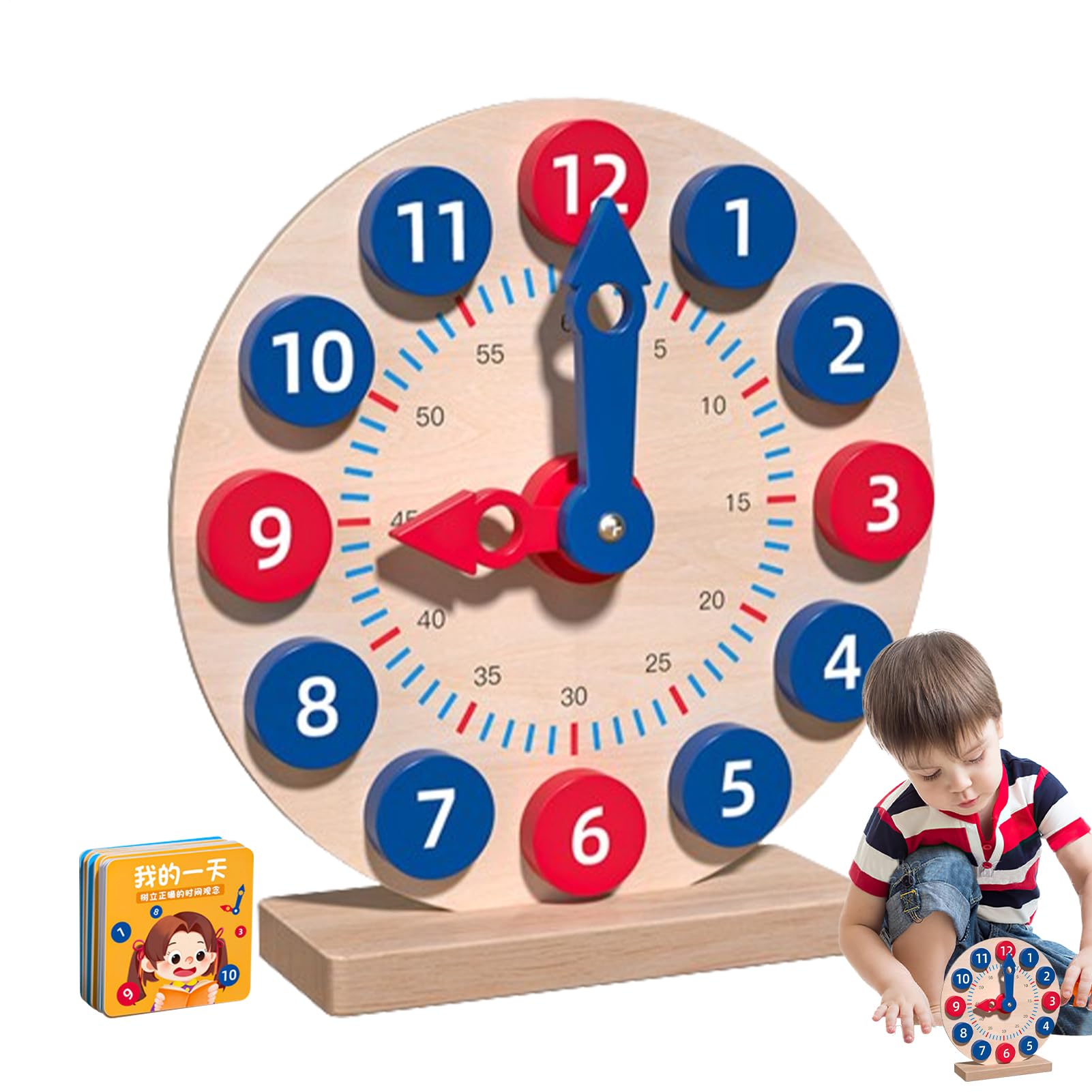 Gioco di Apprendimento Orologio Analogico: Orologio in Legno per Insegnare L'Ora con 18 Carte, Giocattolo Divertente per Imparare Il | Set di attività di per Imparare, Insegnare per