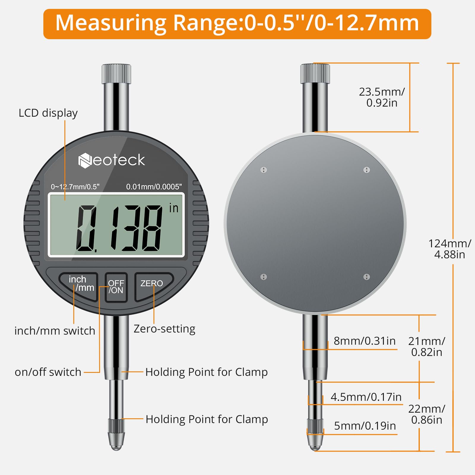 Neoteck Cyfrowy rozwiertak 50-160 mm z tarczą, precyzyjnymi otworami 0,01 mm, zestaw 12 głowic + drążek do warsztatu mechanicznego, do konserwacji samochodów, obróbki metalu, srebrny + czarny
