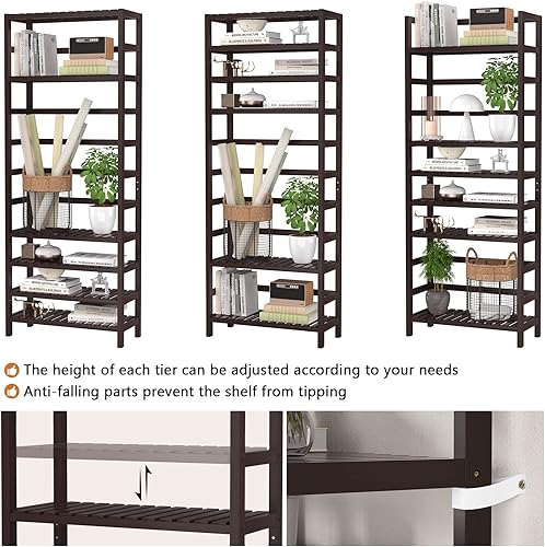 Miniatura 6 de Homykic Estanterías y estanterías de bambú de 6 niveles, estante organizador ajustable de 63.4 pulgadas de alto, estante organizador de estantería