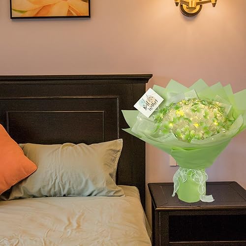 Miniatura 9 de Aiouclay Ramo de flores hecho a mano, 33 piezas de flores artificiales, ramo de mariposas con luces, kit de manualidades para principiantes, regalo