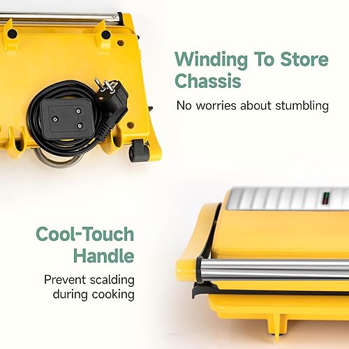 Miniatura 6 de SUSTEAS Parrilla eléctrica 3 en 1 para interiores, prensa Panini con platos de cocción antiadherentes, abre sándwiches gourmet de 180 grados,