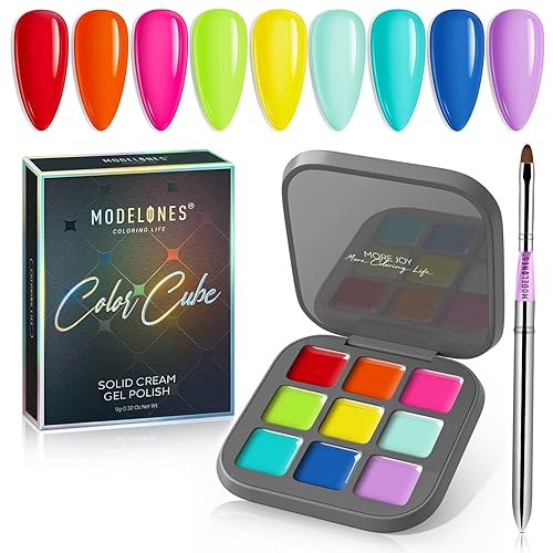 Modelones - Juego de esmalte de uñas de gel, 9 colores brillantes neón, gel sólido, crema de manicura, paleta de colores, para secado de uñas con