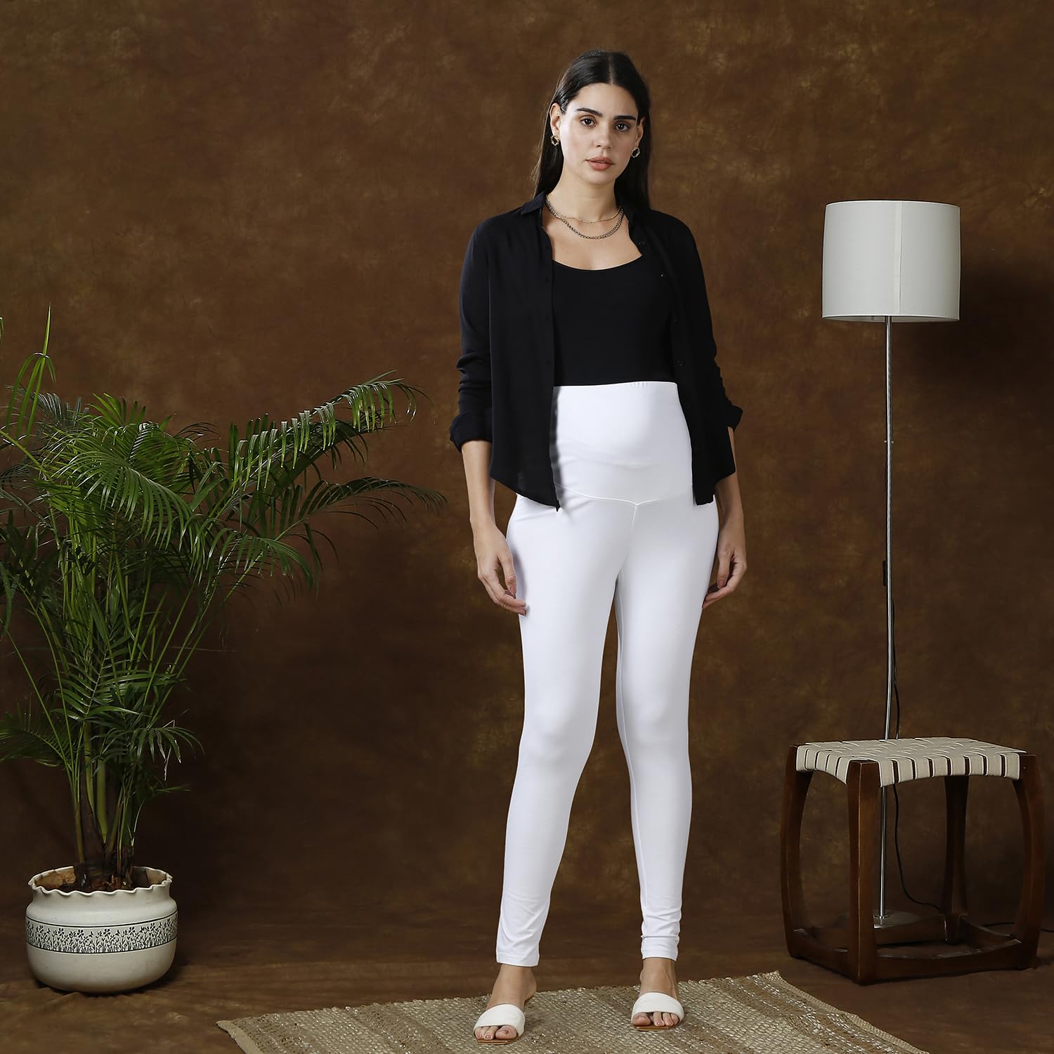 MomToBe Women Classic High Rise Cotton Maternity Leggings/Pregnancy Bottoms for Pre and Post Pregnancy (White, XX-Large) - Image 2 thumbnail