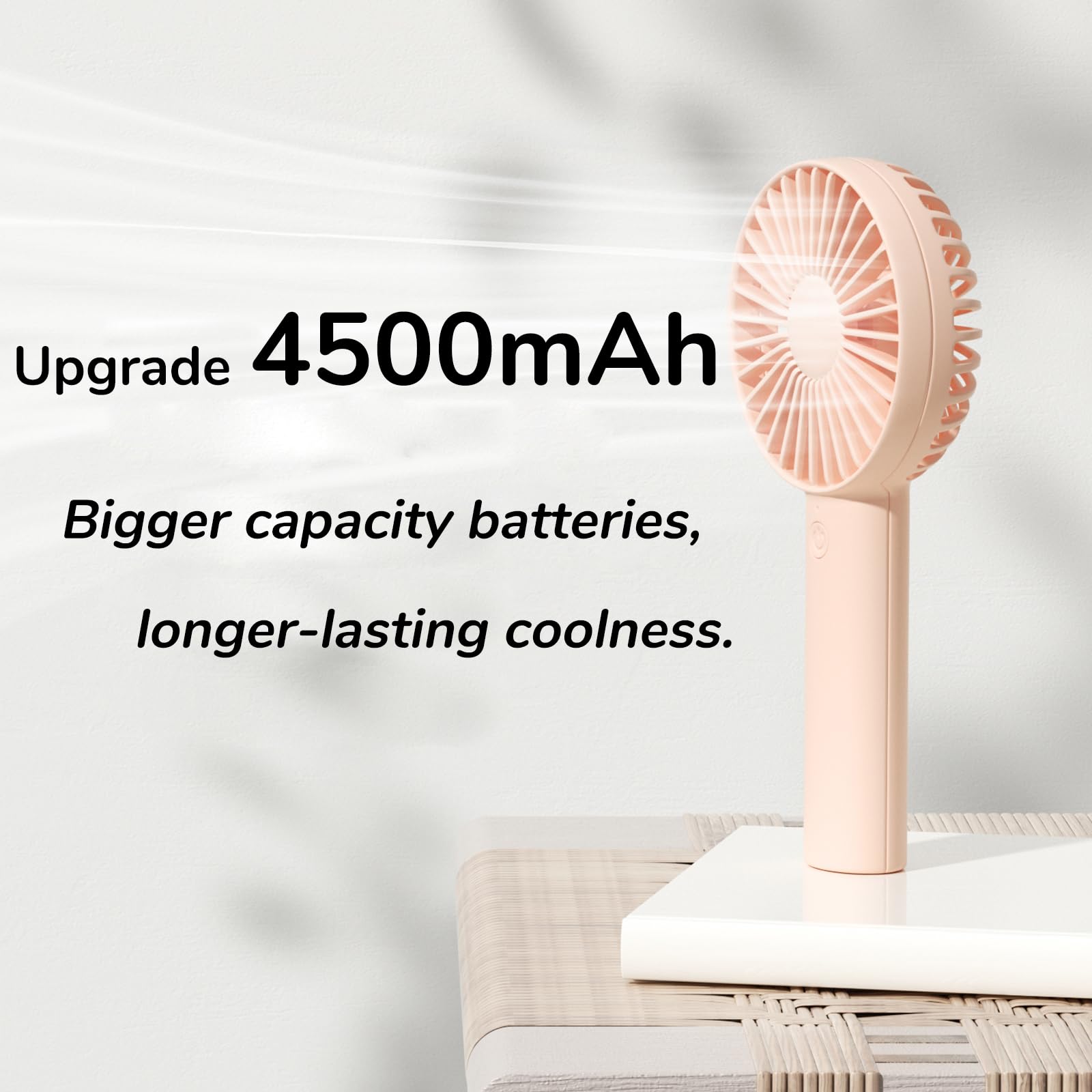 JISULIFE Ventilatore portatile, 【4500mAh】 Ventilatore portatile piccolo con 3 velocità, ventilatore portatile ricaricabile tramite USB, ventilatore personale a batteria per esterni, interni -Rosa