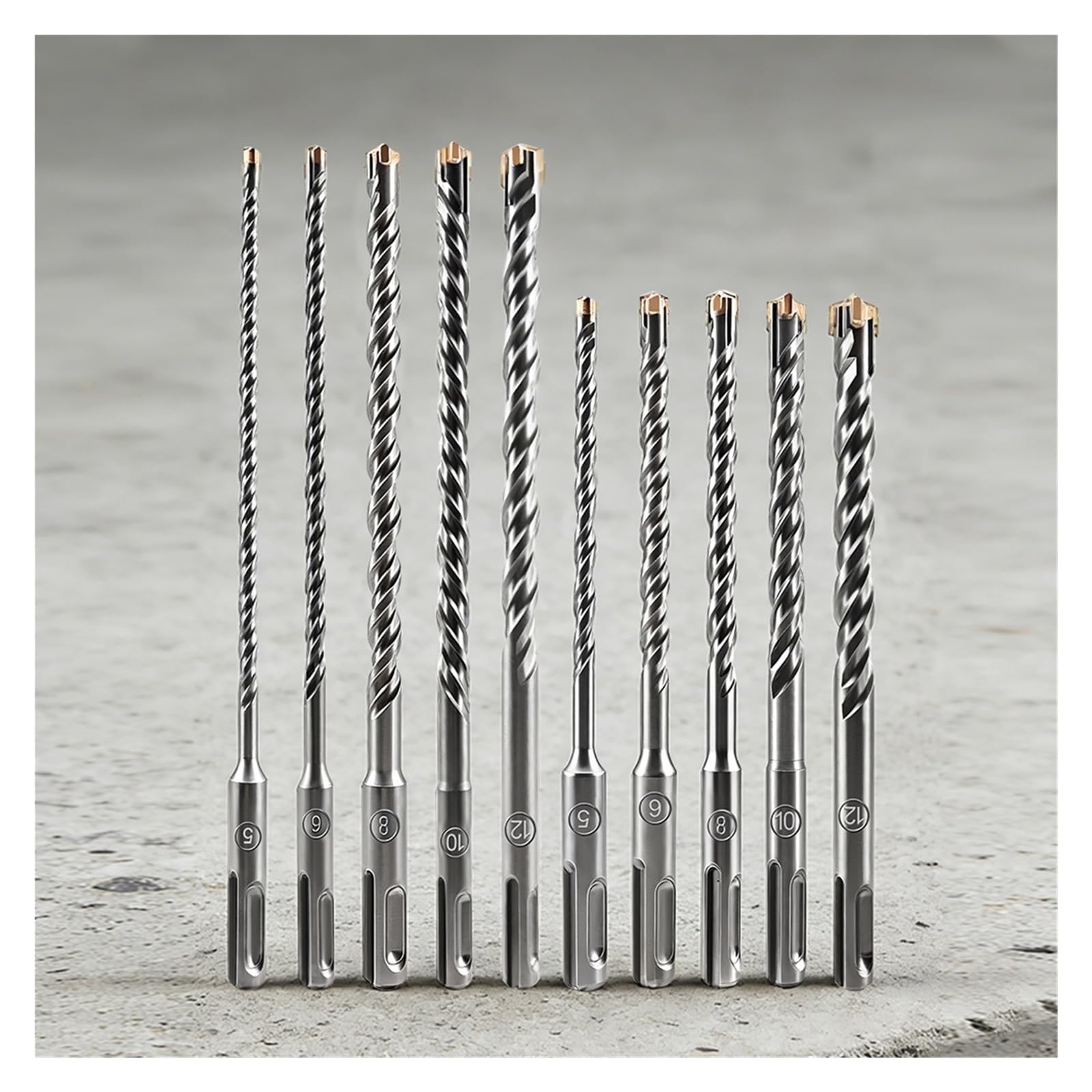 Broca De Martillo De Hormigón for Mampostería De Hormigón, Granito, Mampostería, Puntas De Carburo De Ladrillo, Juego De Brocas De Carburo SDS-Plus(10pcs 210mm Mixed)