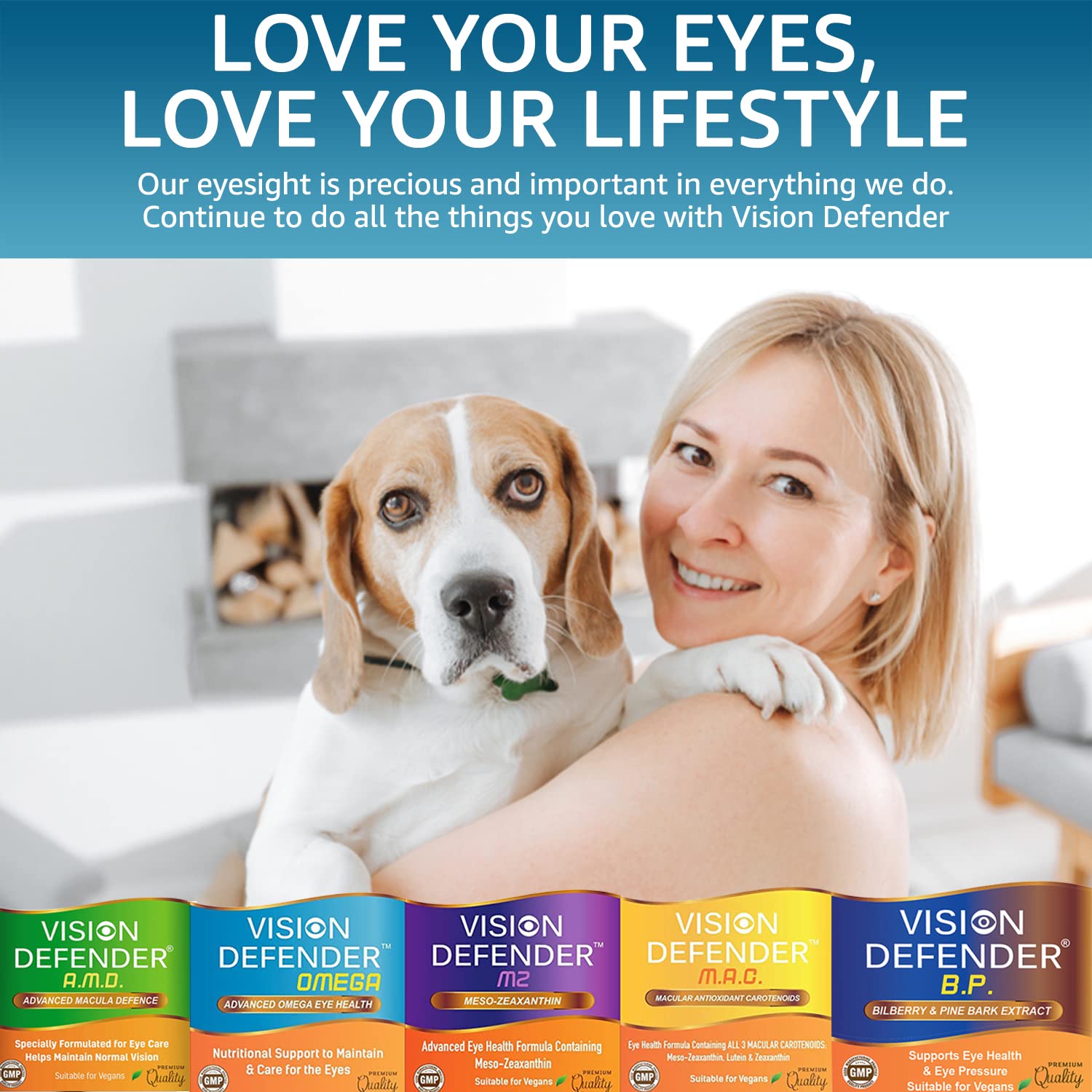 Vision Defender BP e Vision Defender Omega Bundle Cura Occhi - Estratto Mirtillo Corteccia di Pino Omega-3 Olio Pesce - (EPA-DHA) Vitamina E - Integratori Occhi Secchi Comfort - 120 Capsule - UK