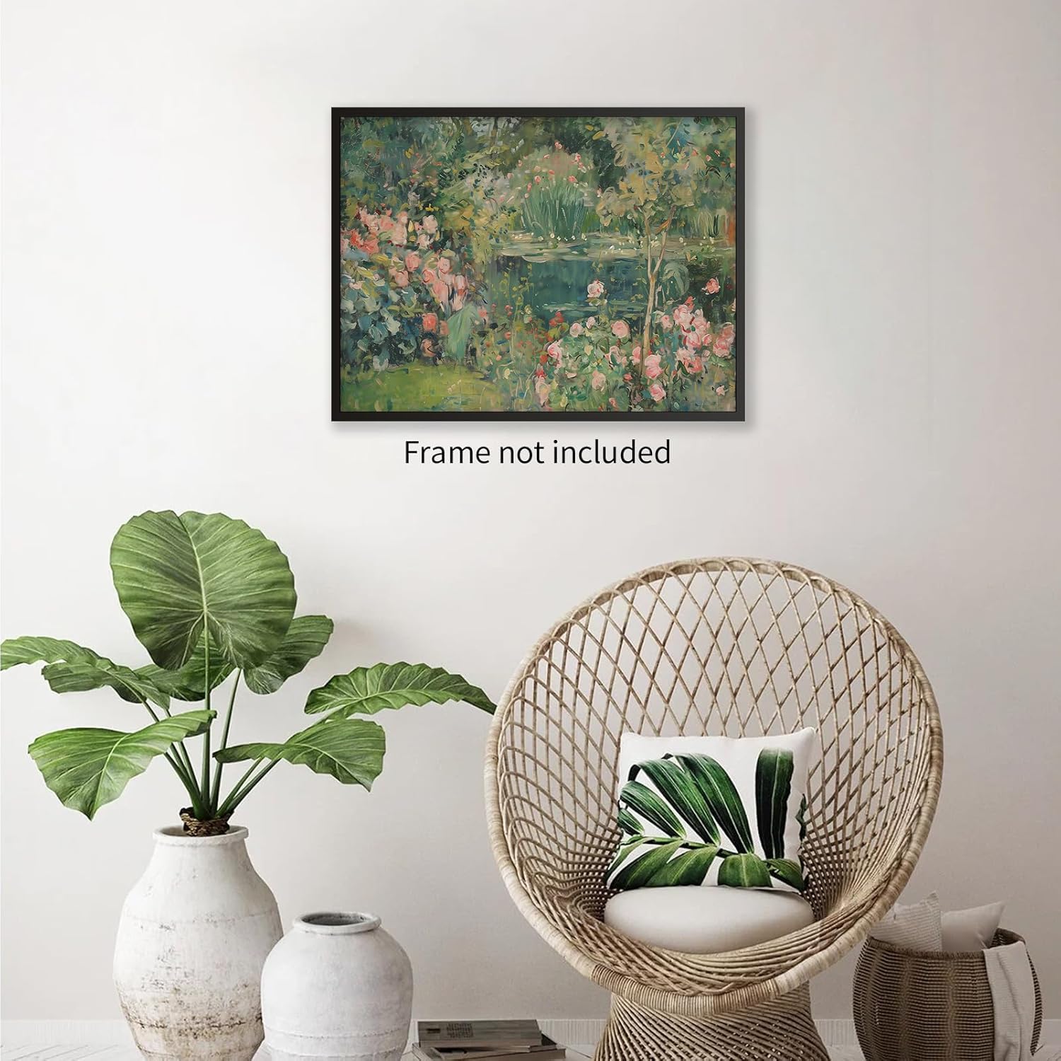 Haitunone Sage Green Scenery Garden Wall Art Landscape Botanical Wildflower Poster Nature Flower Oil Canvas Painting for Living Room Bedroom Wall Decor 24x36 inch Unframed